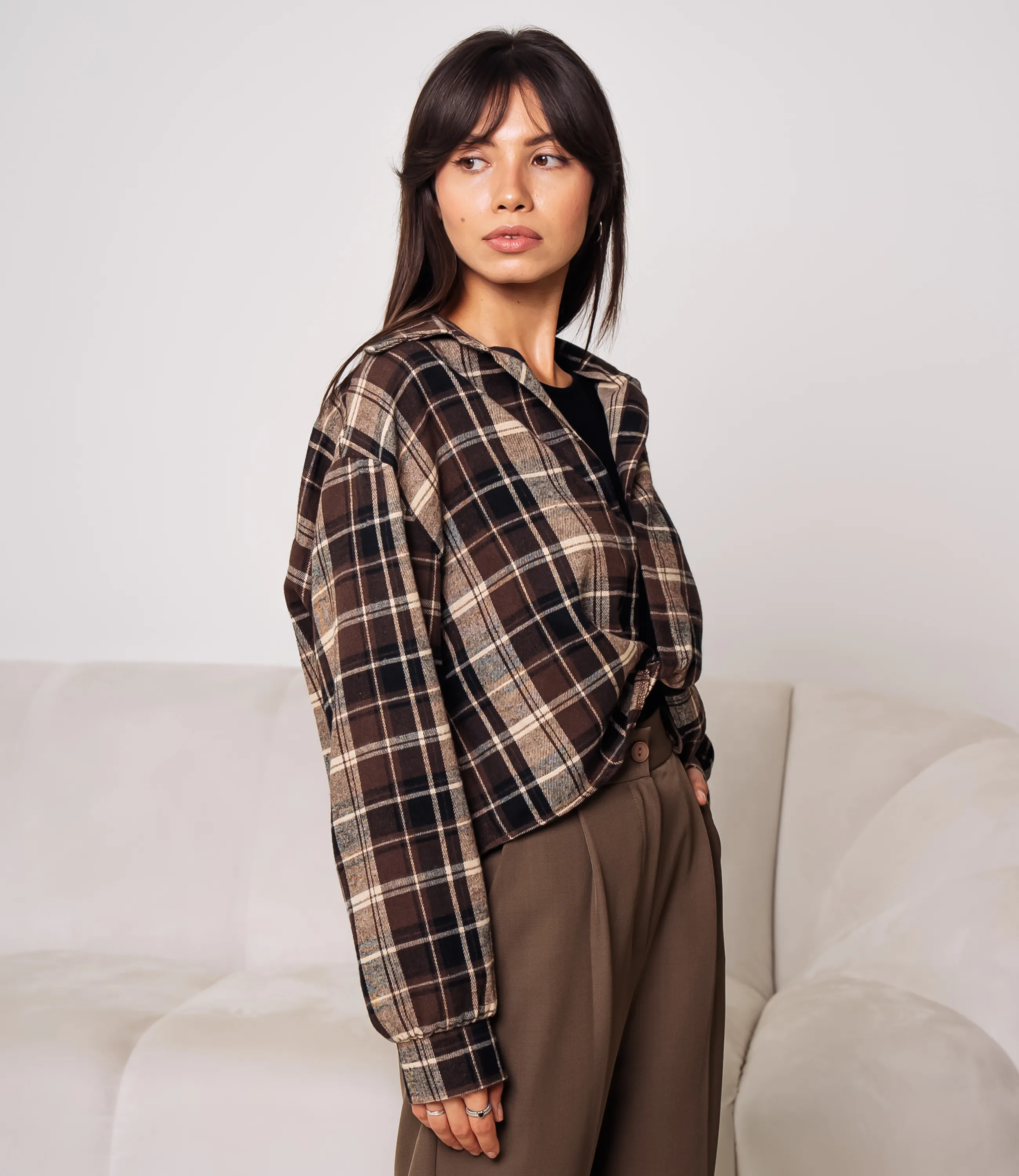 Комплект рубашка+топ #КТ2541, коричневый,бежевый - фото 2