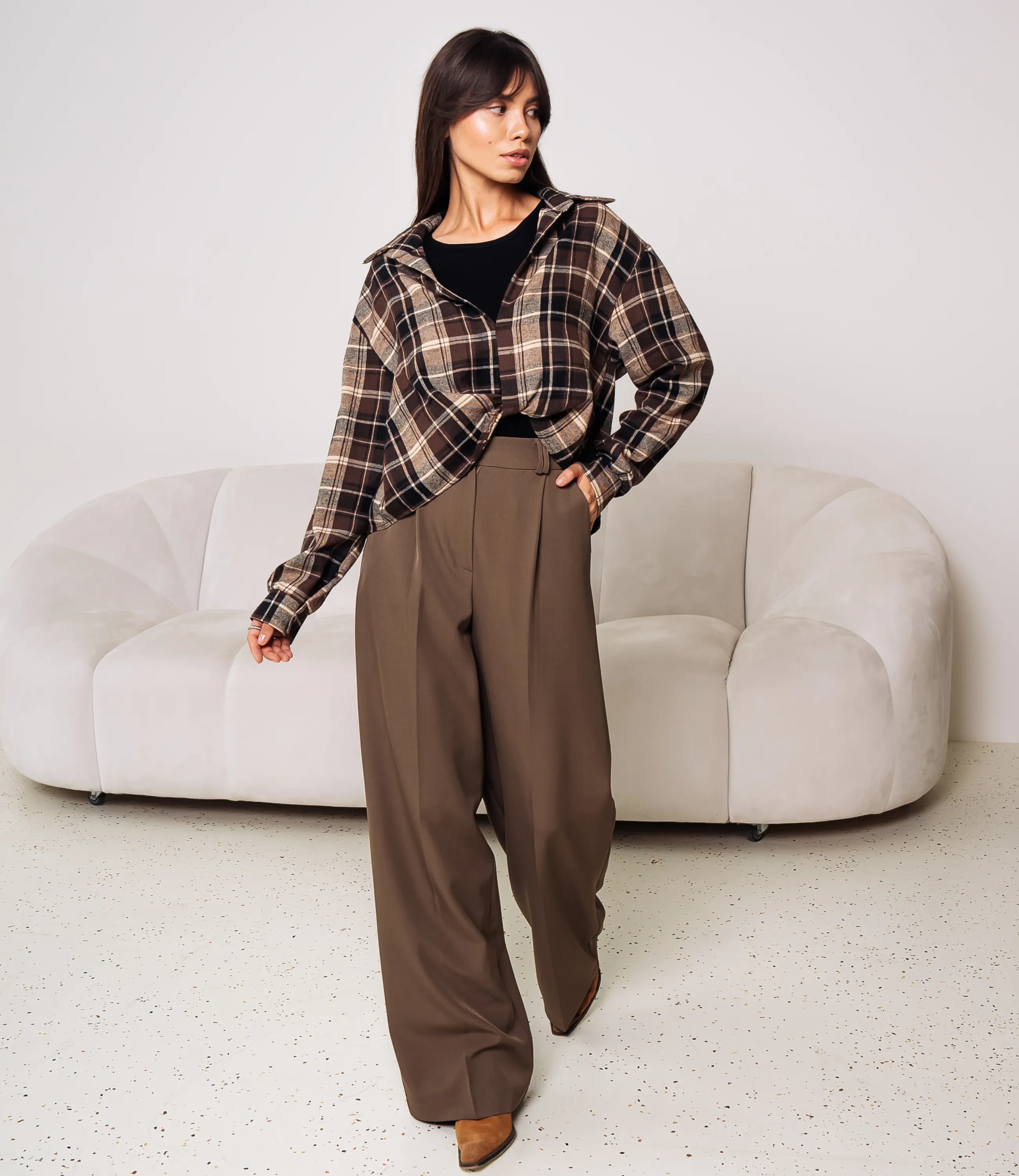 Комплект рубашка+топ #КТ2541, коричневый,бежевый - фото 4