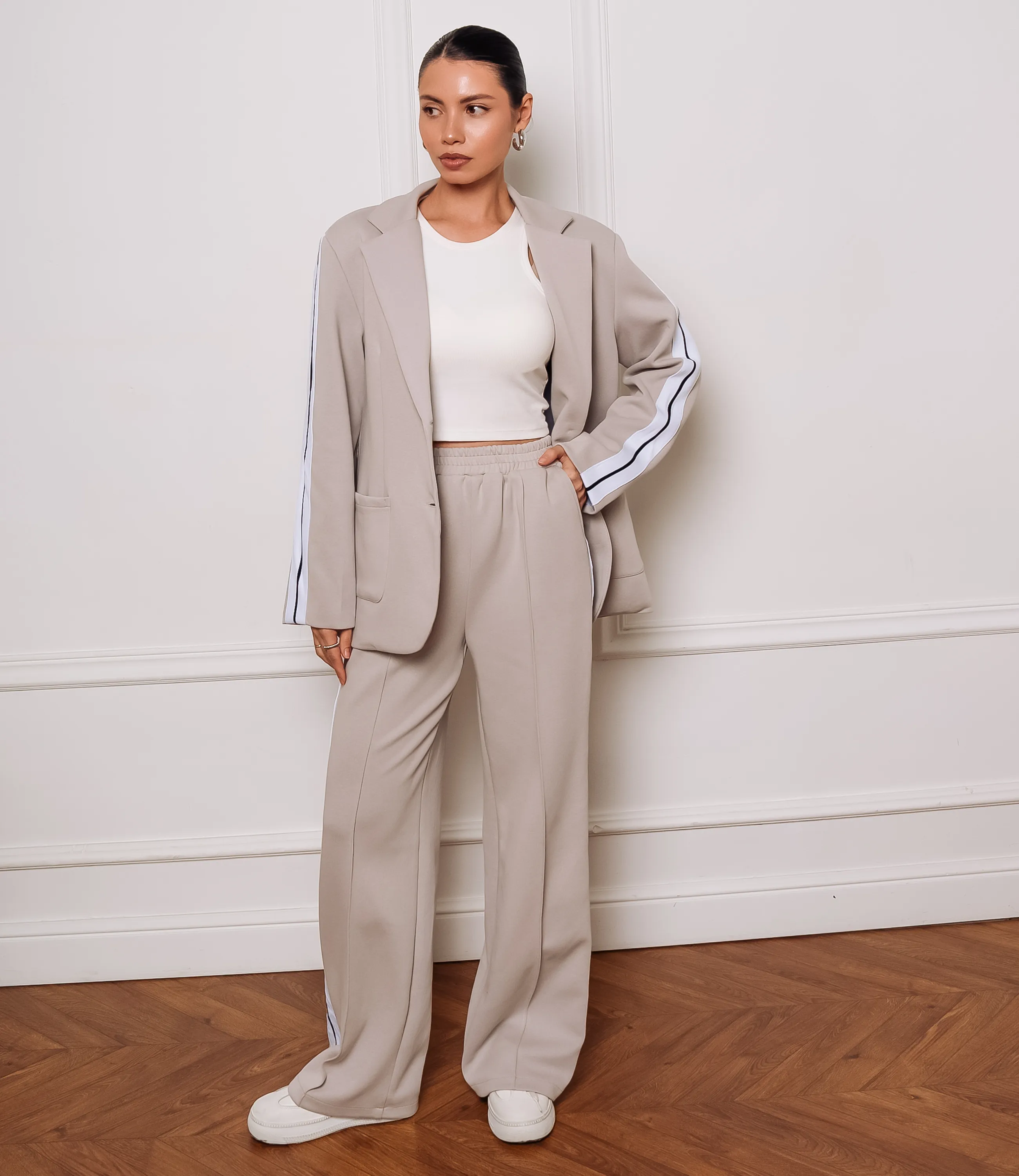 Костюм #ОКТ205001, бежево-серый - фото 1