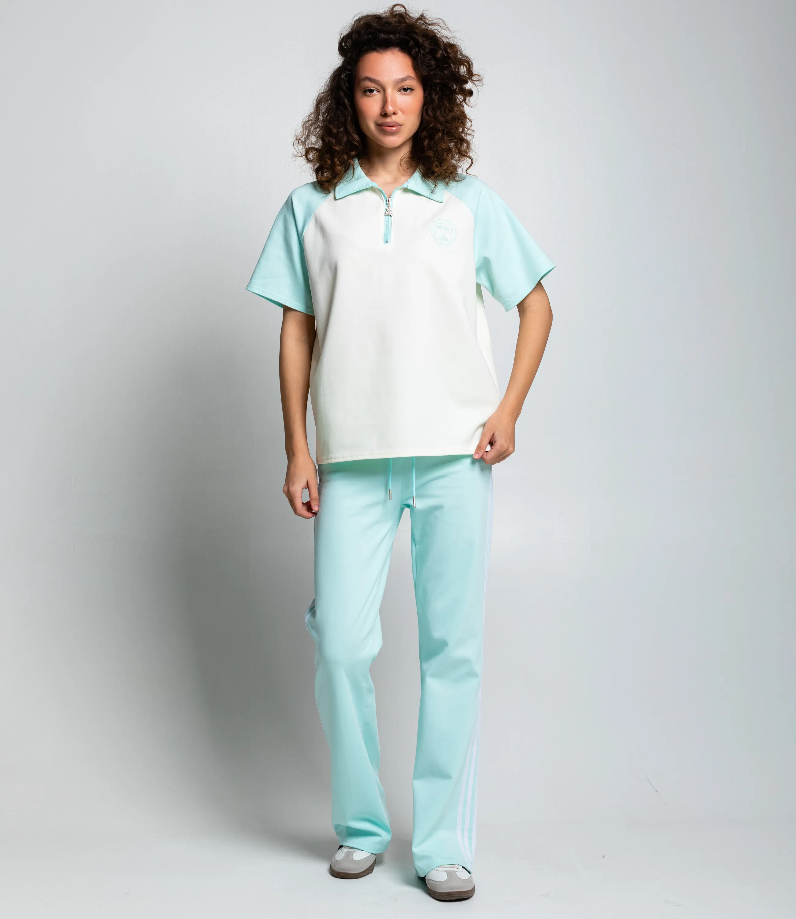 Спортивный костюм #КТ6605 (3), тиффани, кремовый - фото 1