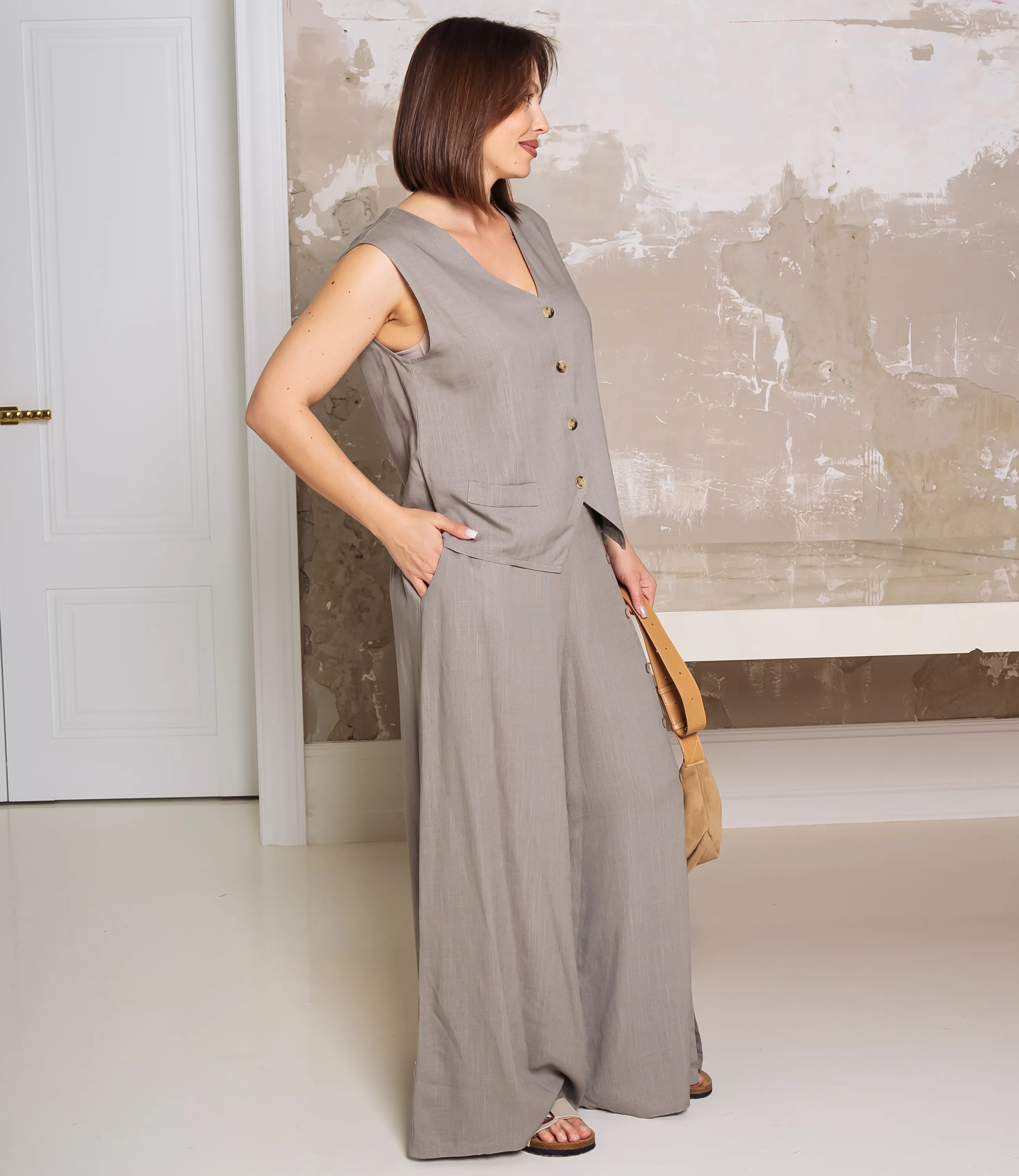 Костюм #ОКТ025026, бежево-серый - фото 2