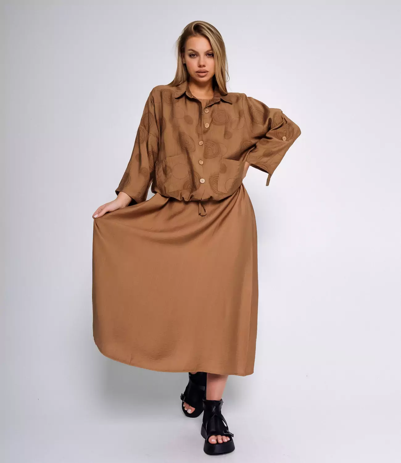 Комплект платье+рубашка #БШ2459-3, светло-бежевый - фото 3