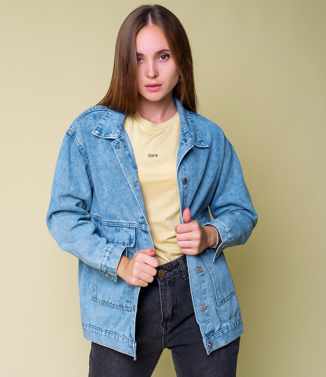 Джинсовая куртка #КТ513, цвет голубой - купить женские джинсовые курткиоптом
