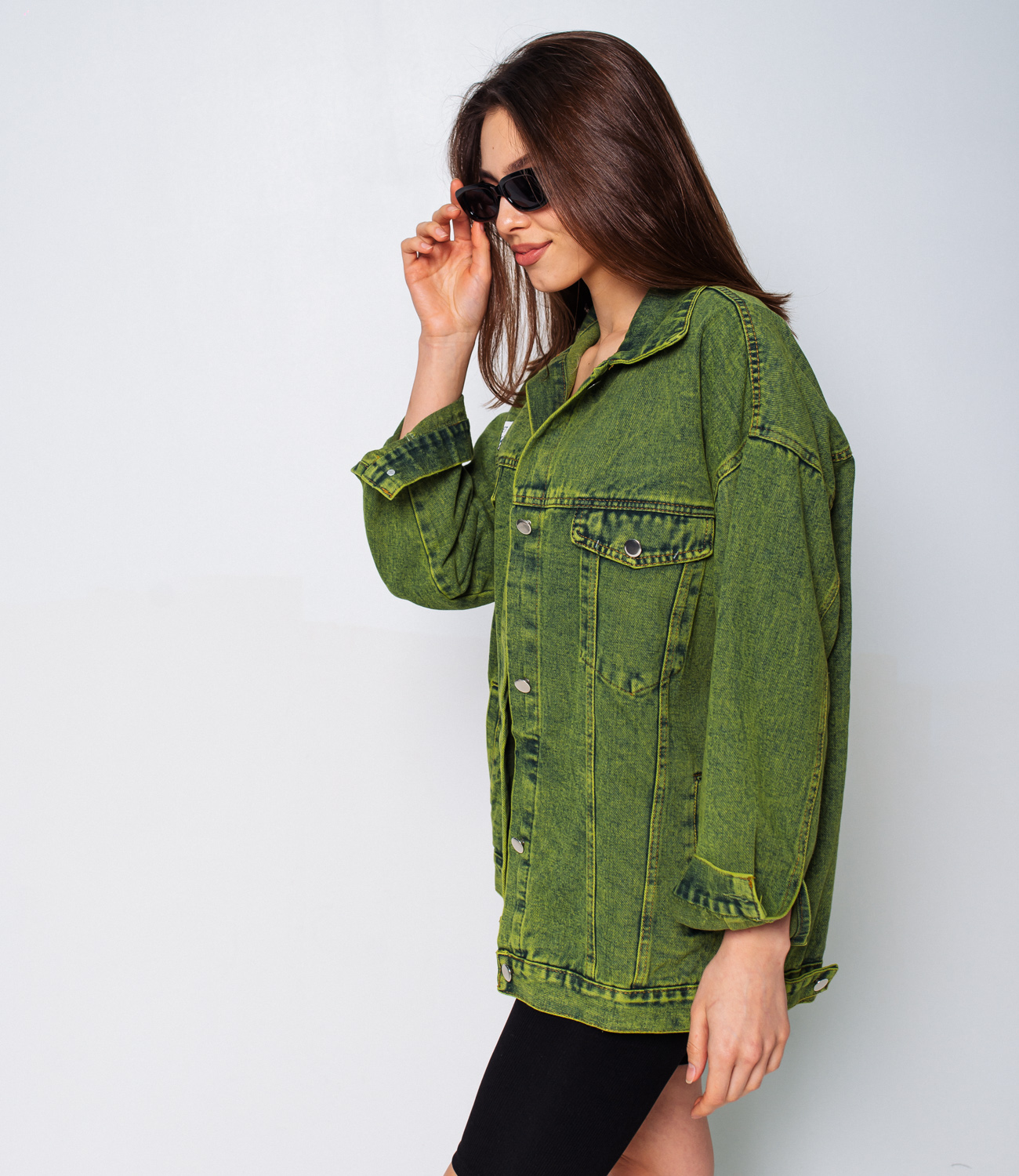 Джинсовая куртка #КТ3092, зеленый - фото 2
