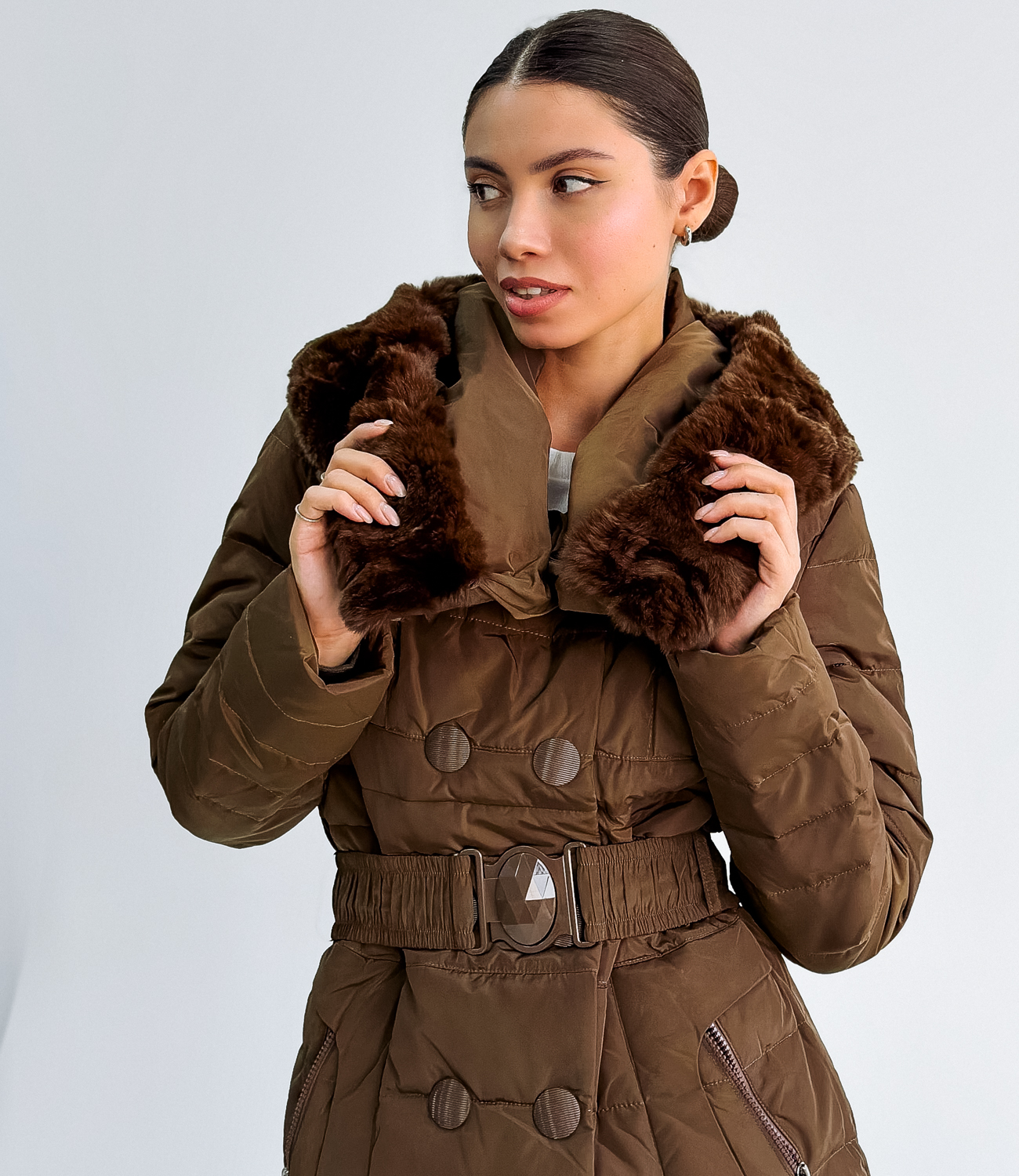 Куртка #1259, цвет темно-коричневый - купить женские куртки оптом