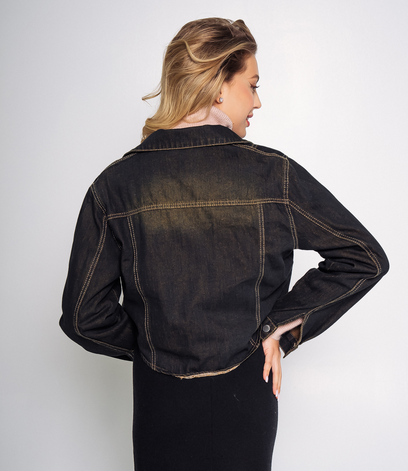Джинсовая куртка #КТ0152, чёрный - фото 3