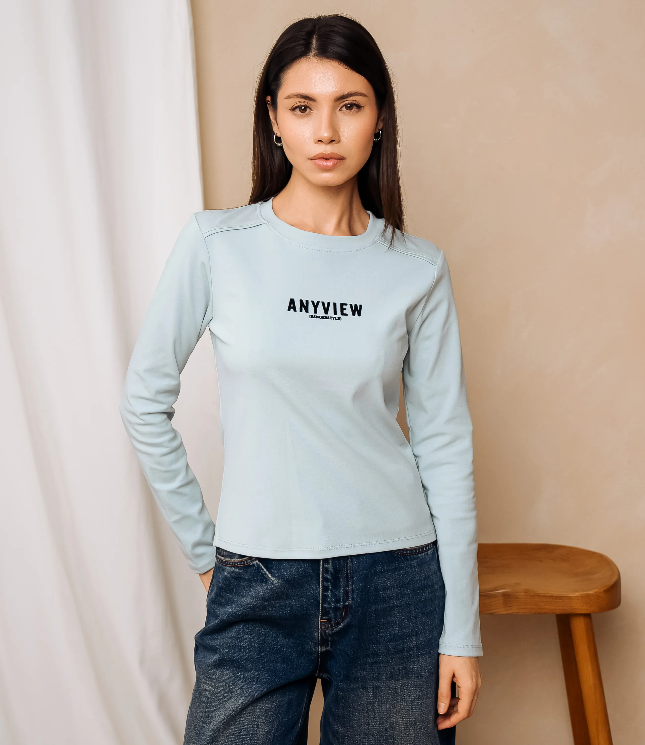 Лонгслив #КТ9072, голубой - фото 1