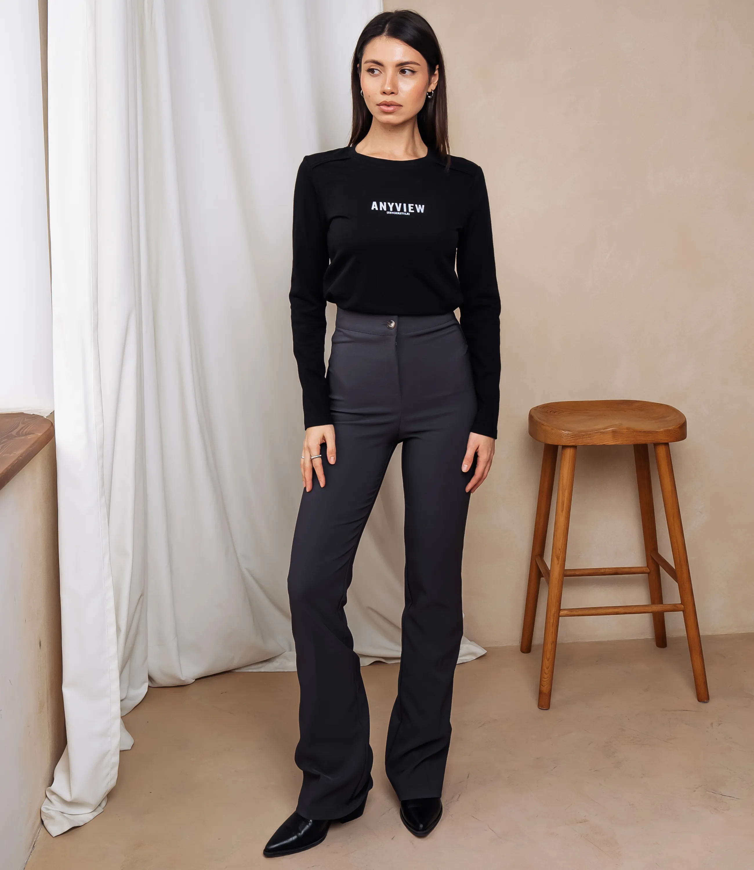 Лонгслив #КТ9072, чёрный - фото 4