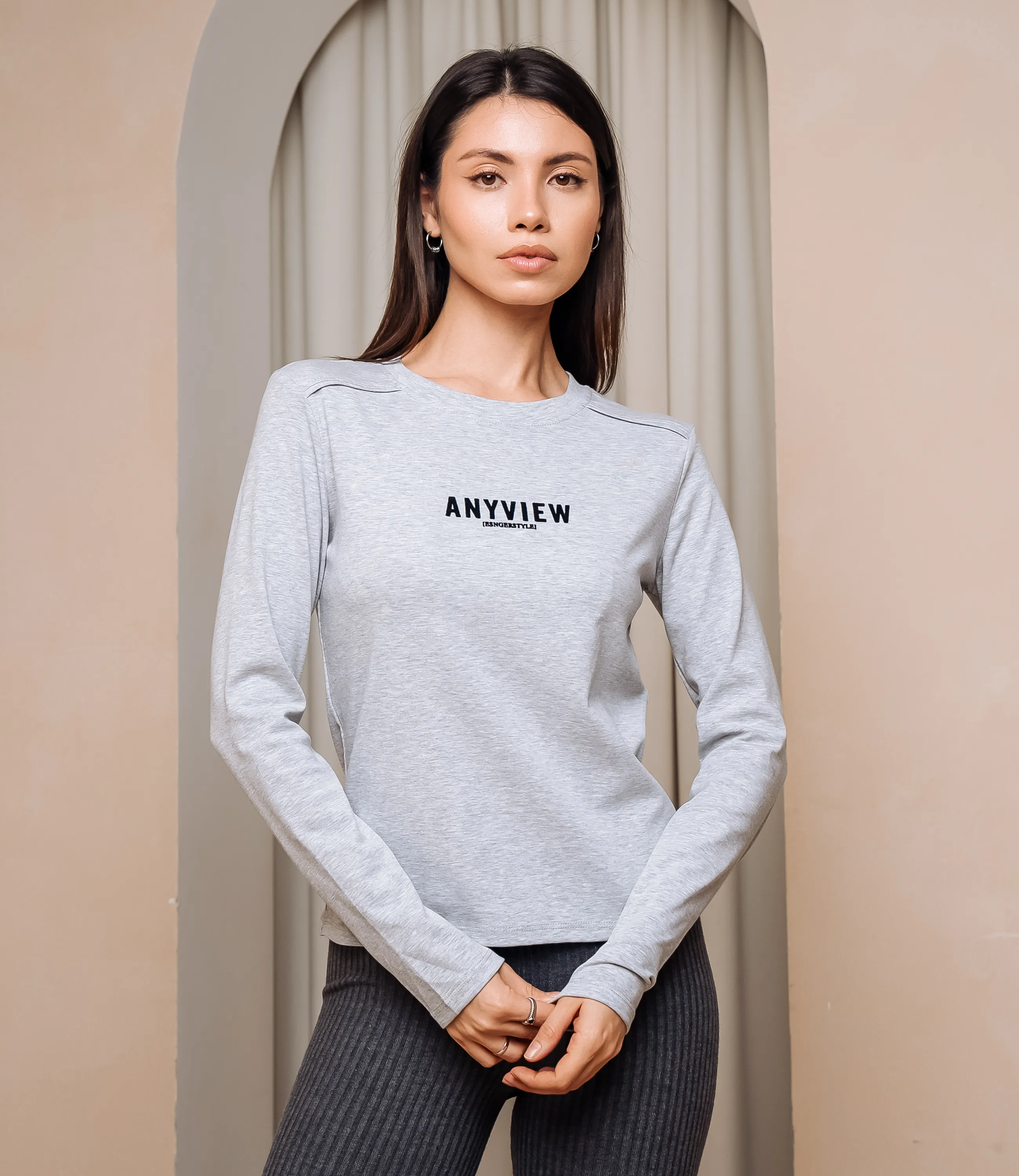Лонгслив #КТ9072, серый меланж - фото 1