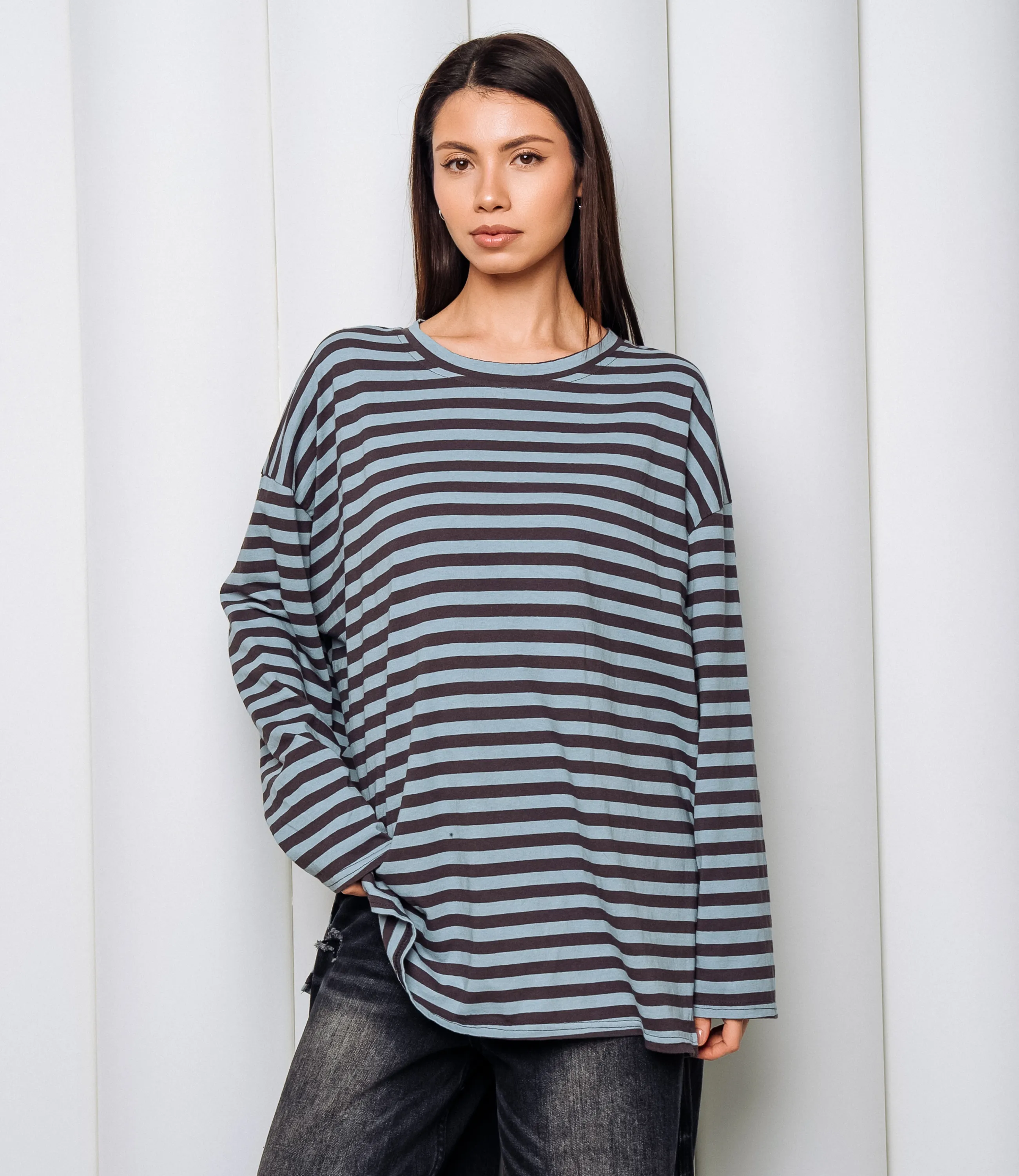 Лонгслив #КТ3045, коричневый, ментоловый - фото 1