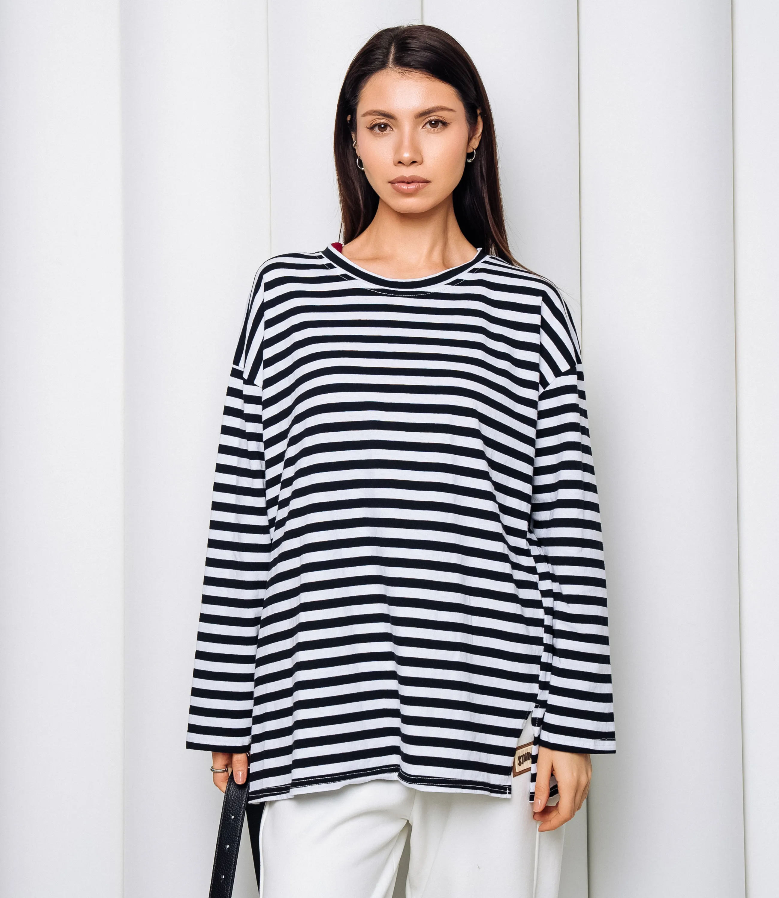 Лонгслив #КТ3045, чёрный, белый - фото 1