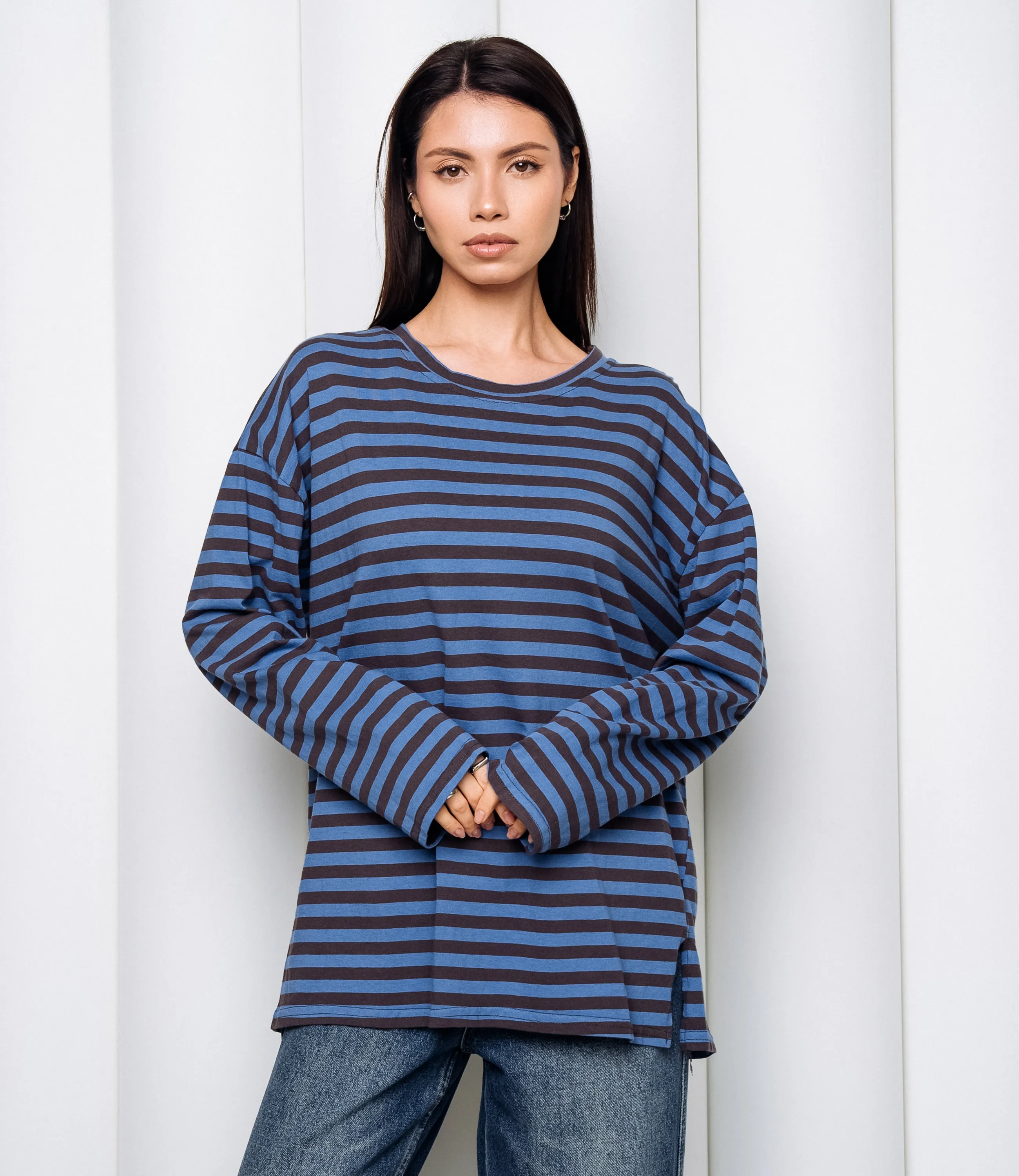 Лонгслив #КТ3045, синий, коричневый - фото 1