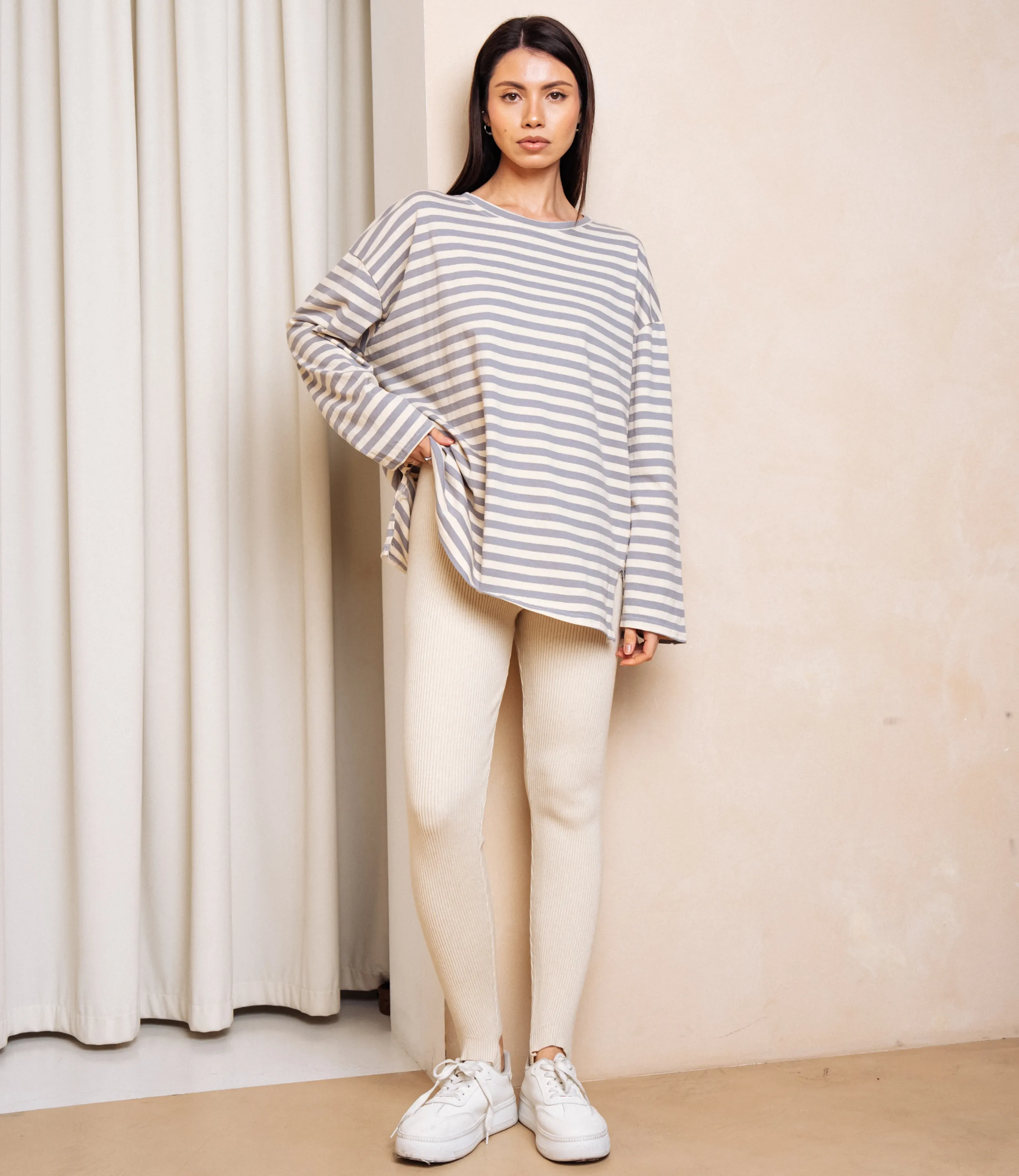 Лонгслив #КТ3045, серый, кремовый - фото 4