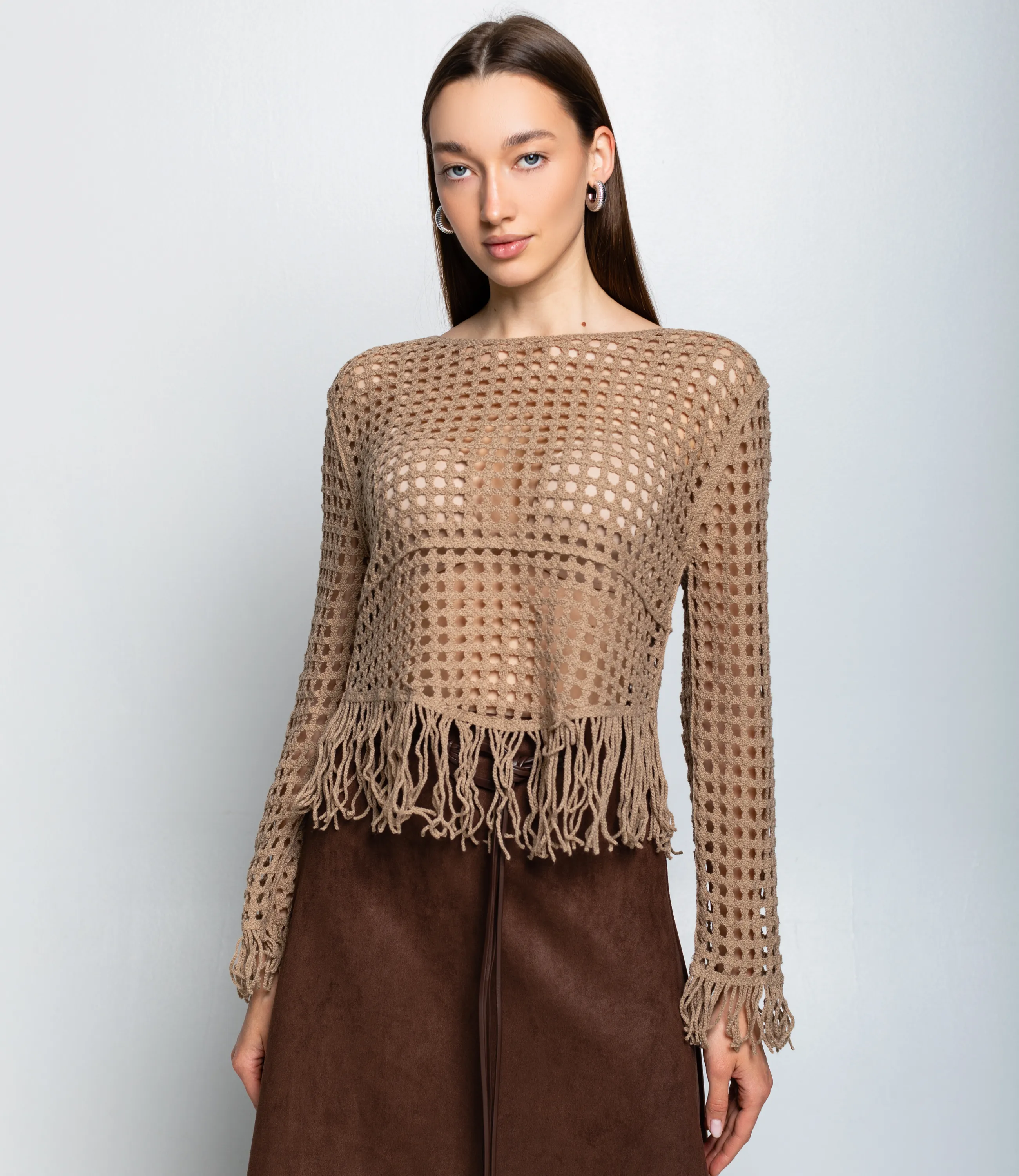 Лонгслив #КТ956 (3), тёмно-бежевый - фото 1