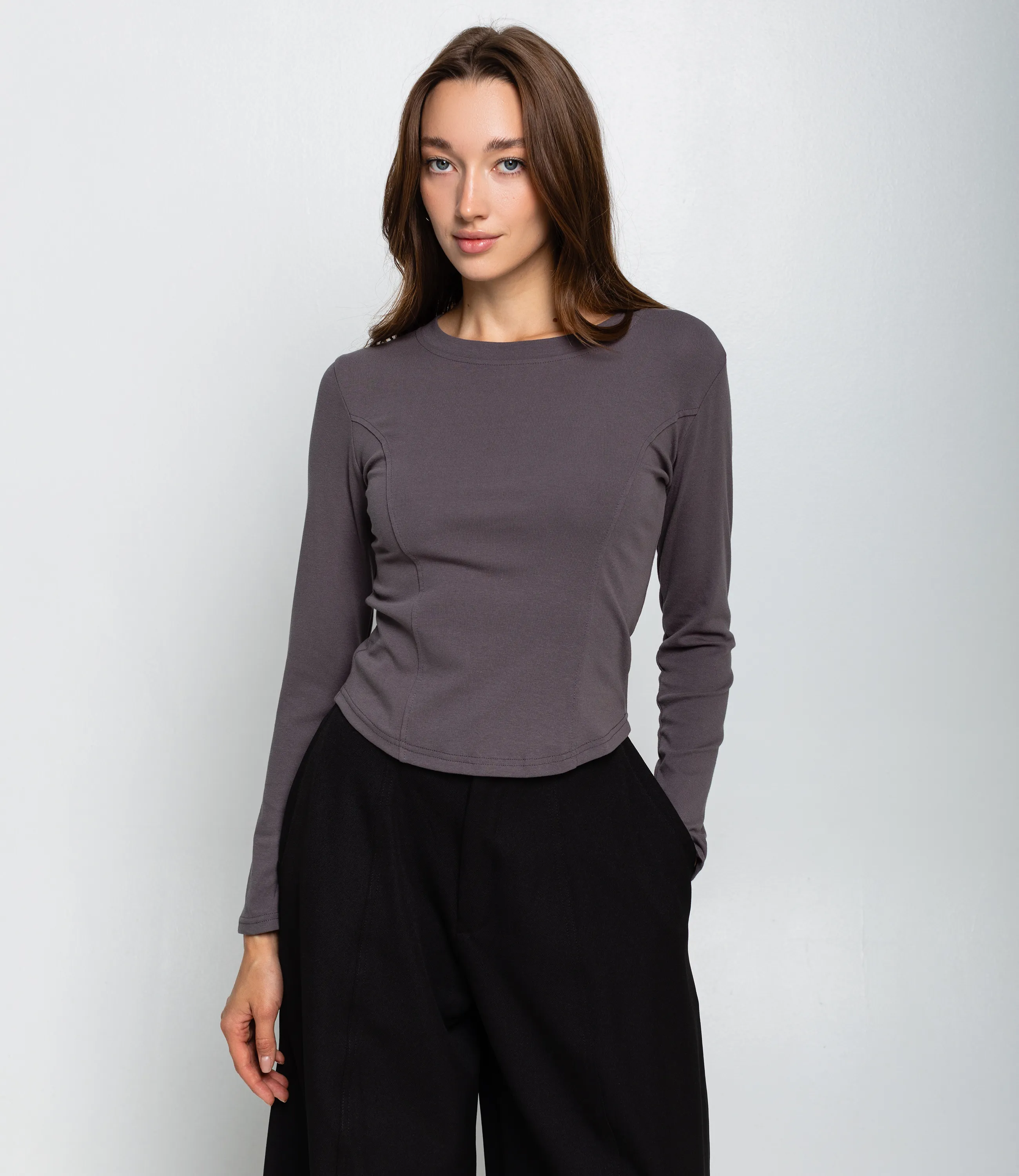 Лонгслив #КТ403 (1), тёмно-серый - фото 1