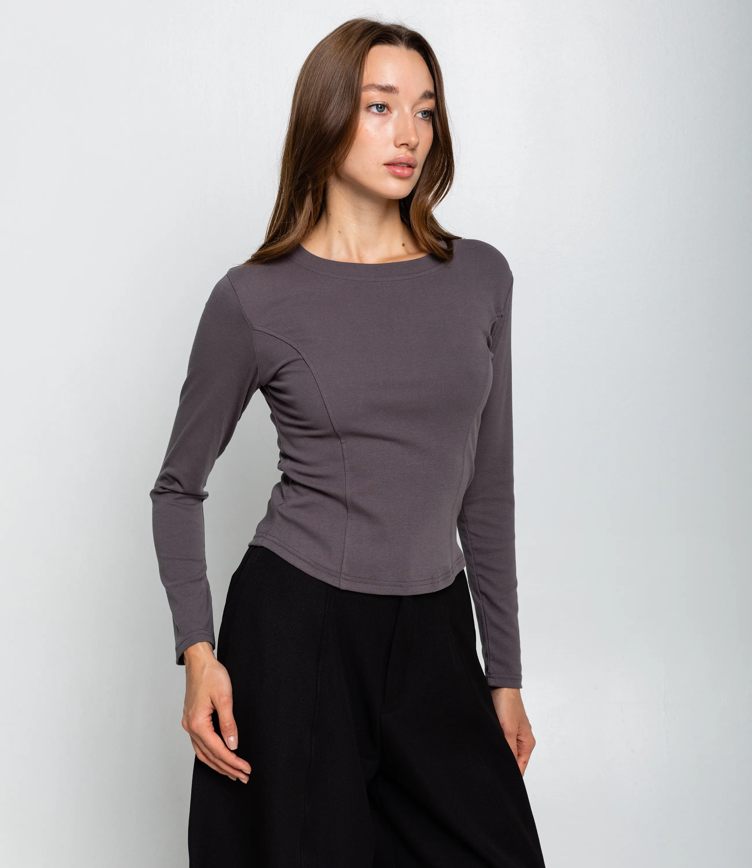 Лонгслив #КТ403 (1), тёмно-серый - фото 2