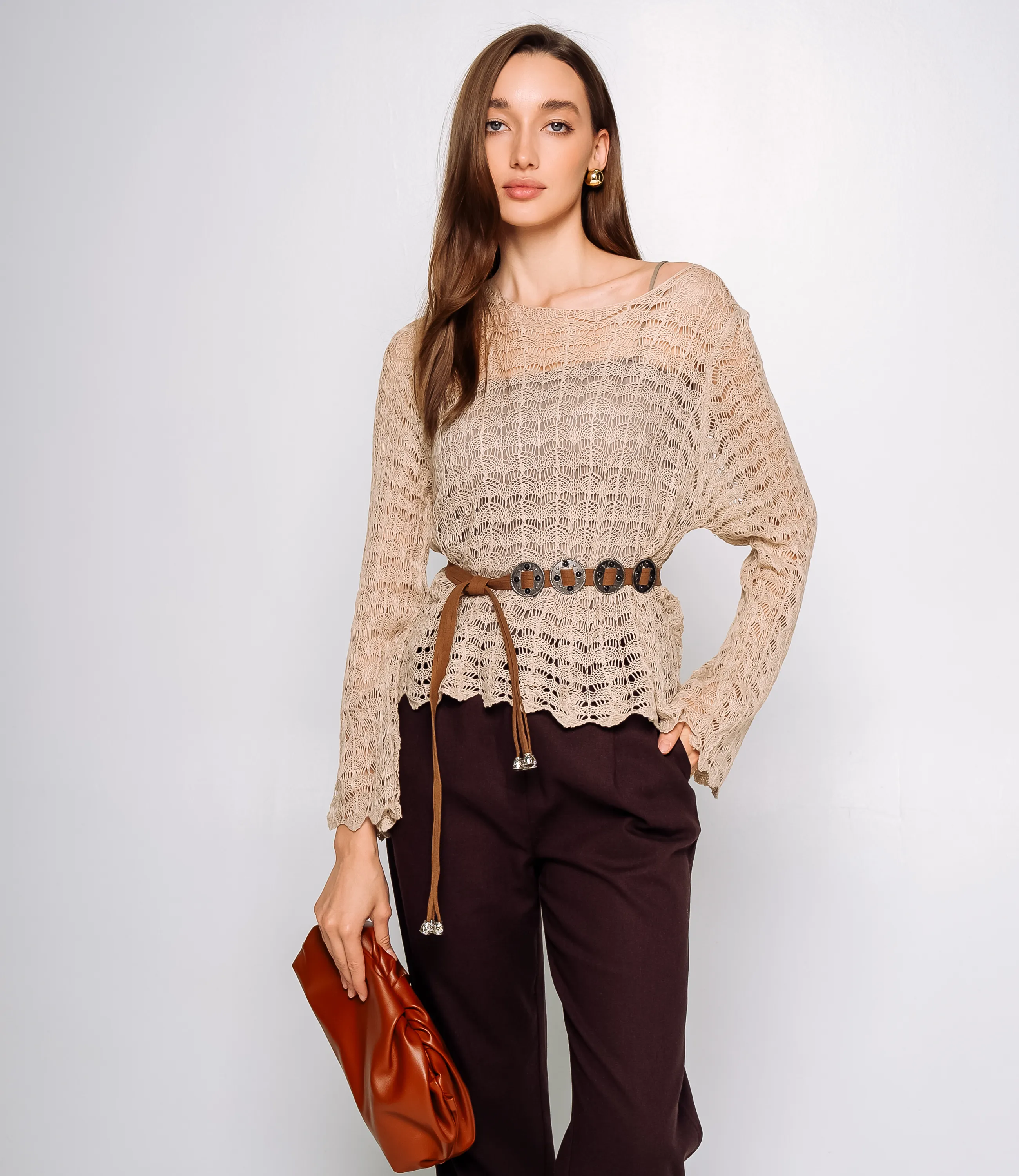 Лонгслив+топ #КТ2979, бежевый - фото 1