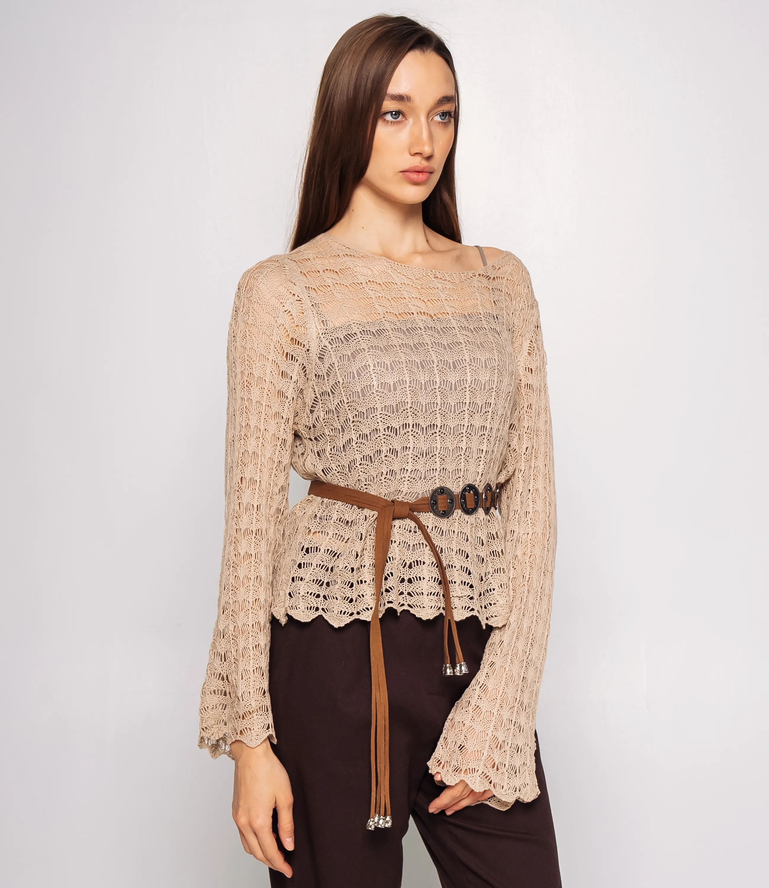 Лонгслив+топ #КТ2979, бежевый - фото 2