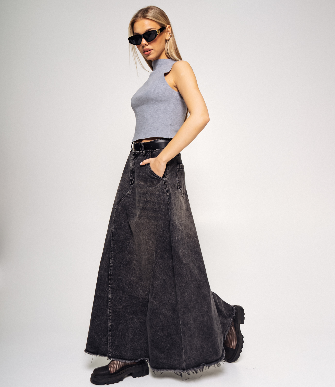 Джинсовая юбка #КТ7592, тёмно-серый - фото 2
