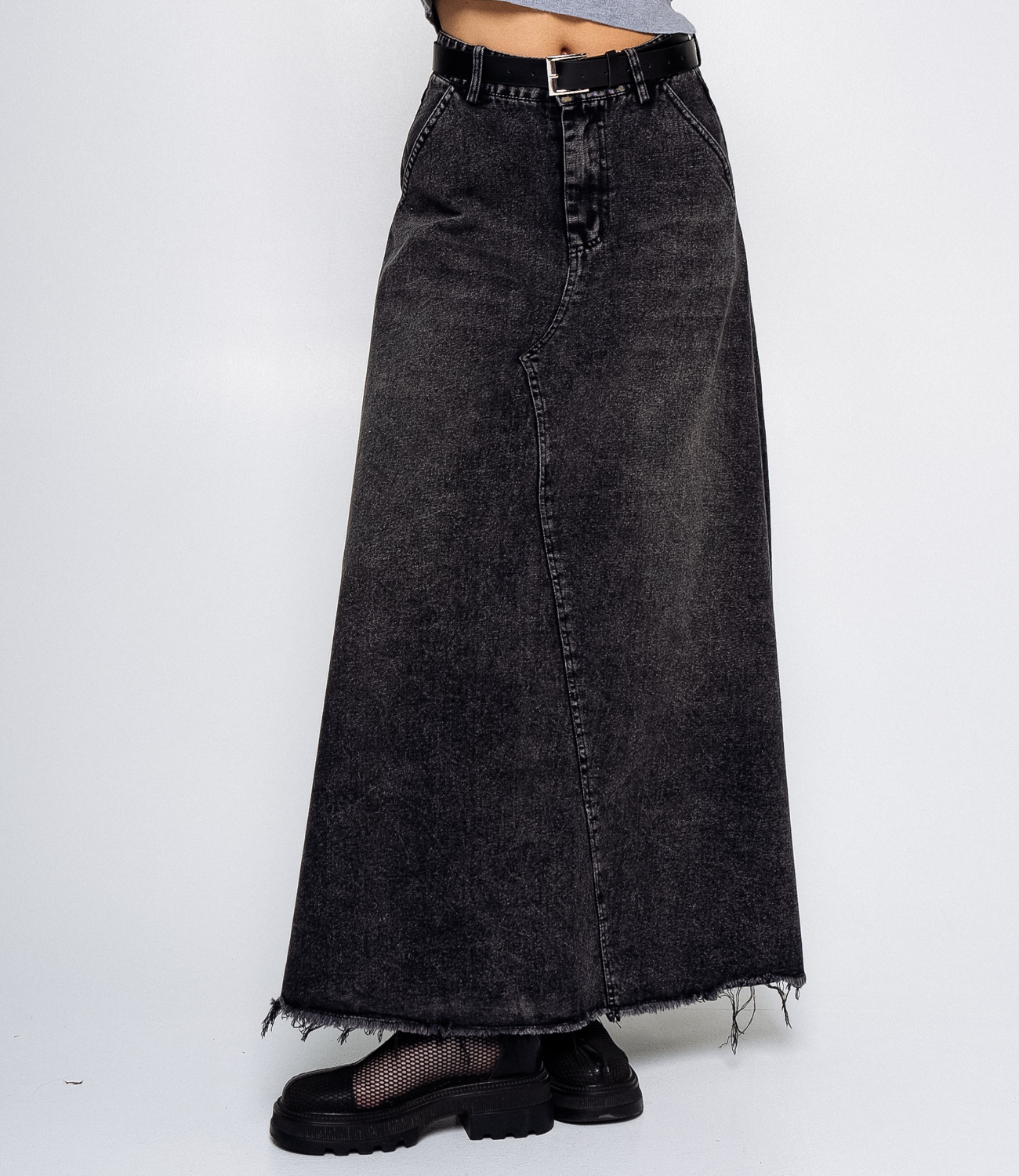 Джинсовая юбка #КТ7592, тёмно-серый - фото 4