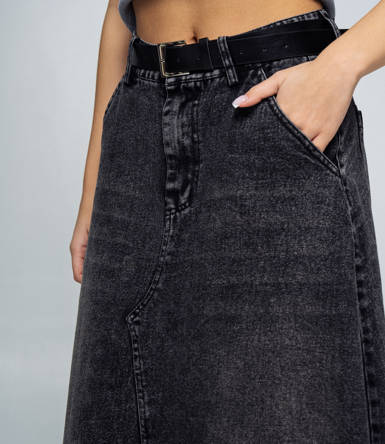 Джинсовая юбка #КТ7592, тёмно-серый - фото 5