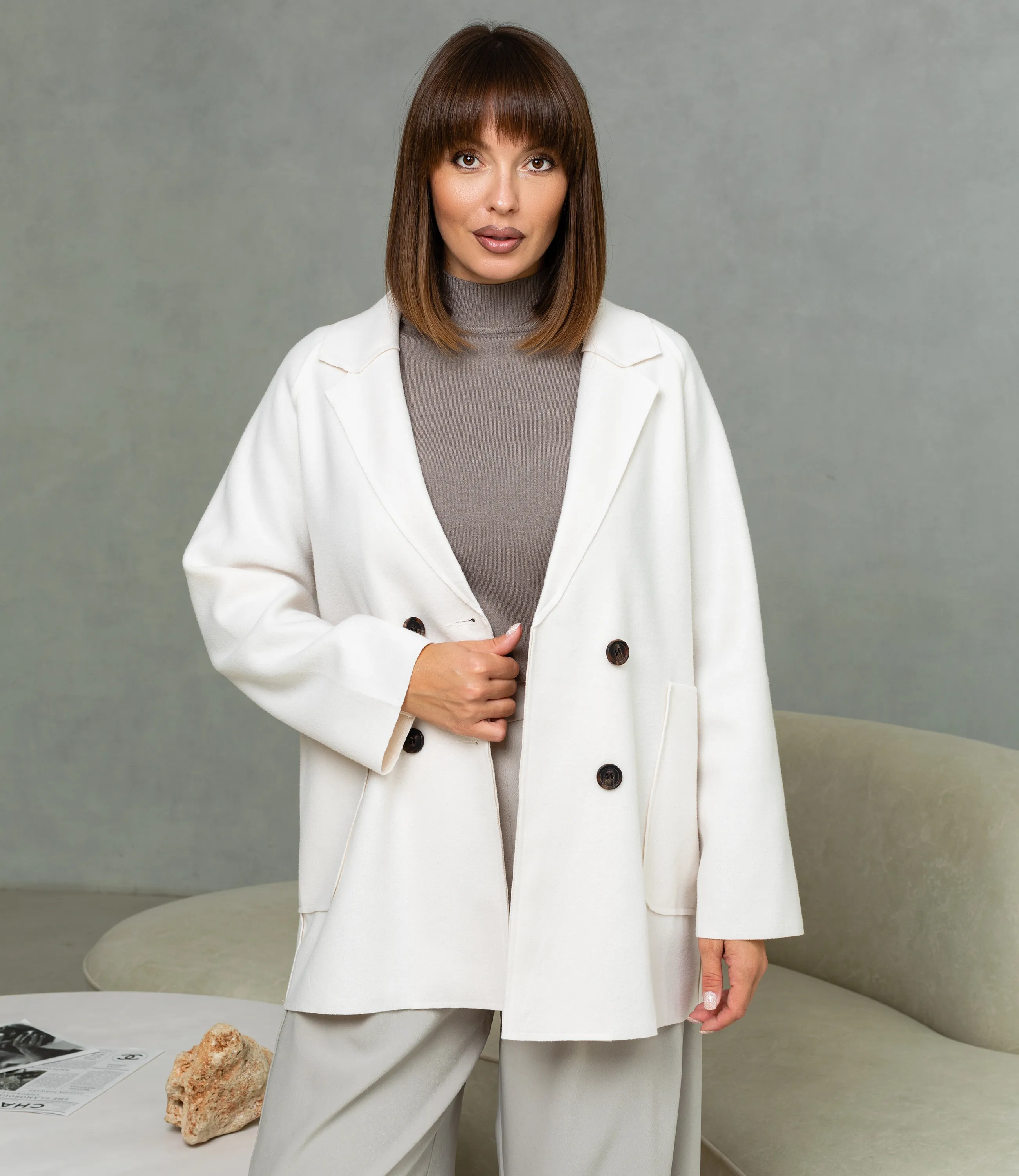 Полупальто #КТ2057 (1), молочный - фото 1