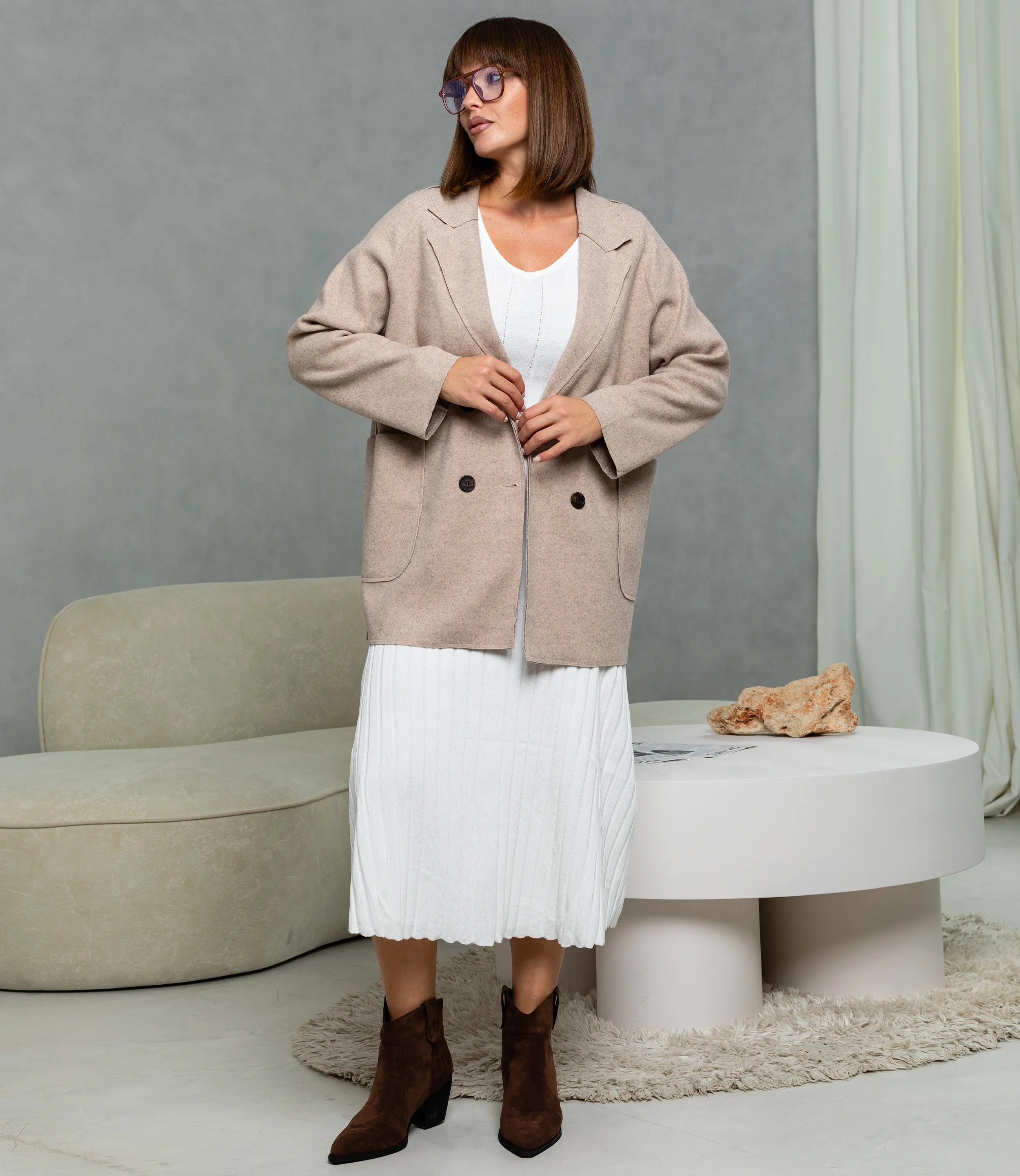 Полупальто #КТ2057 (1), бежевый - фото 4