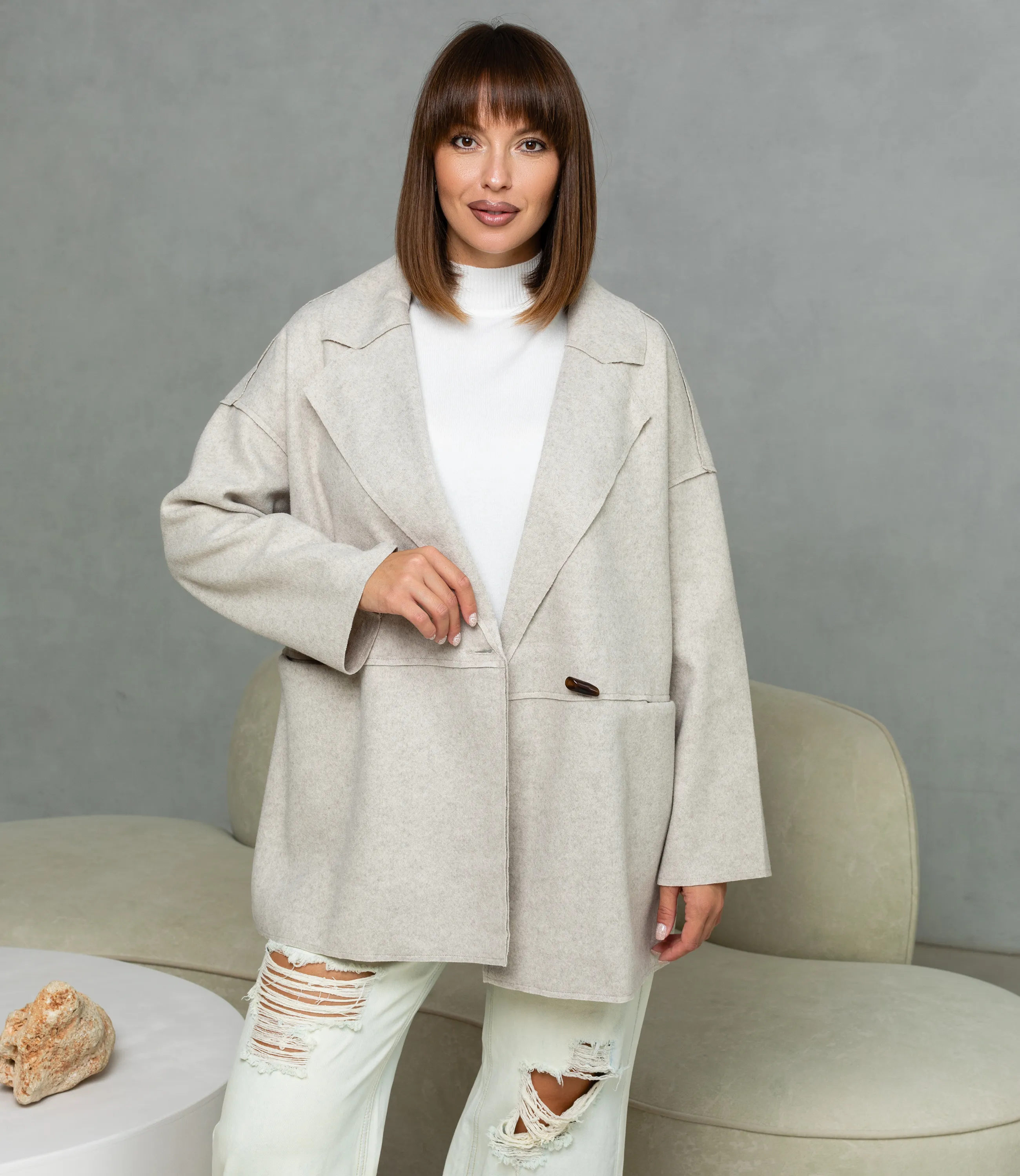 Полупальто #КТ2391 (1), светло-бежевый - фото 1