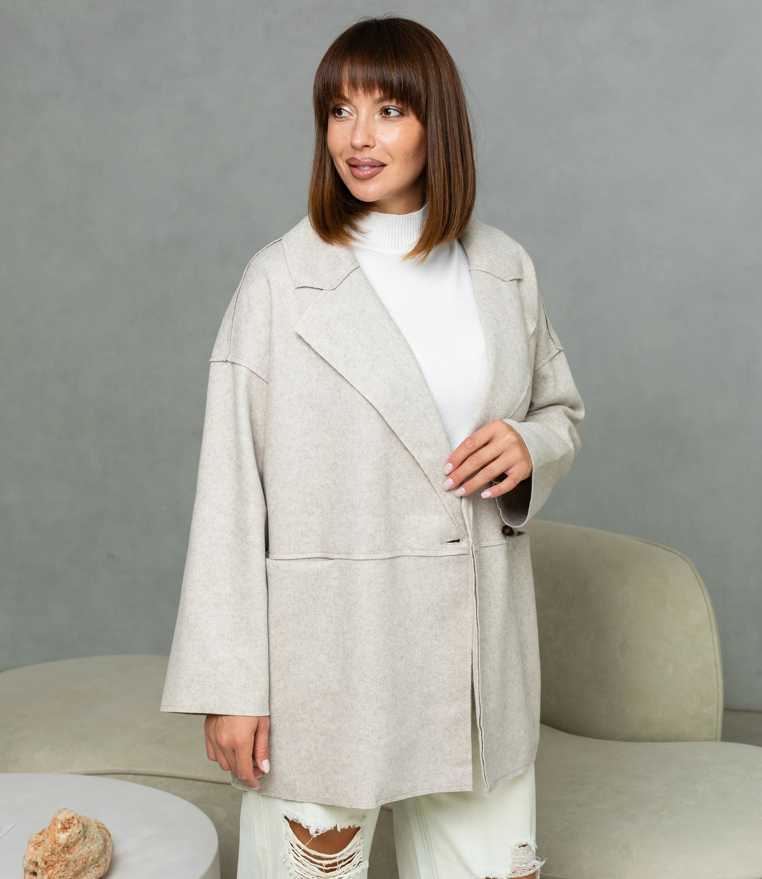 Полупальто #КТ2391 (1), светло-бежевый - фото 2