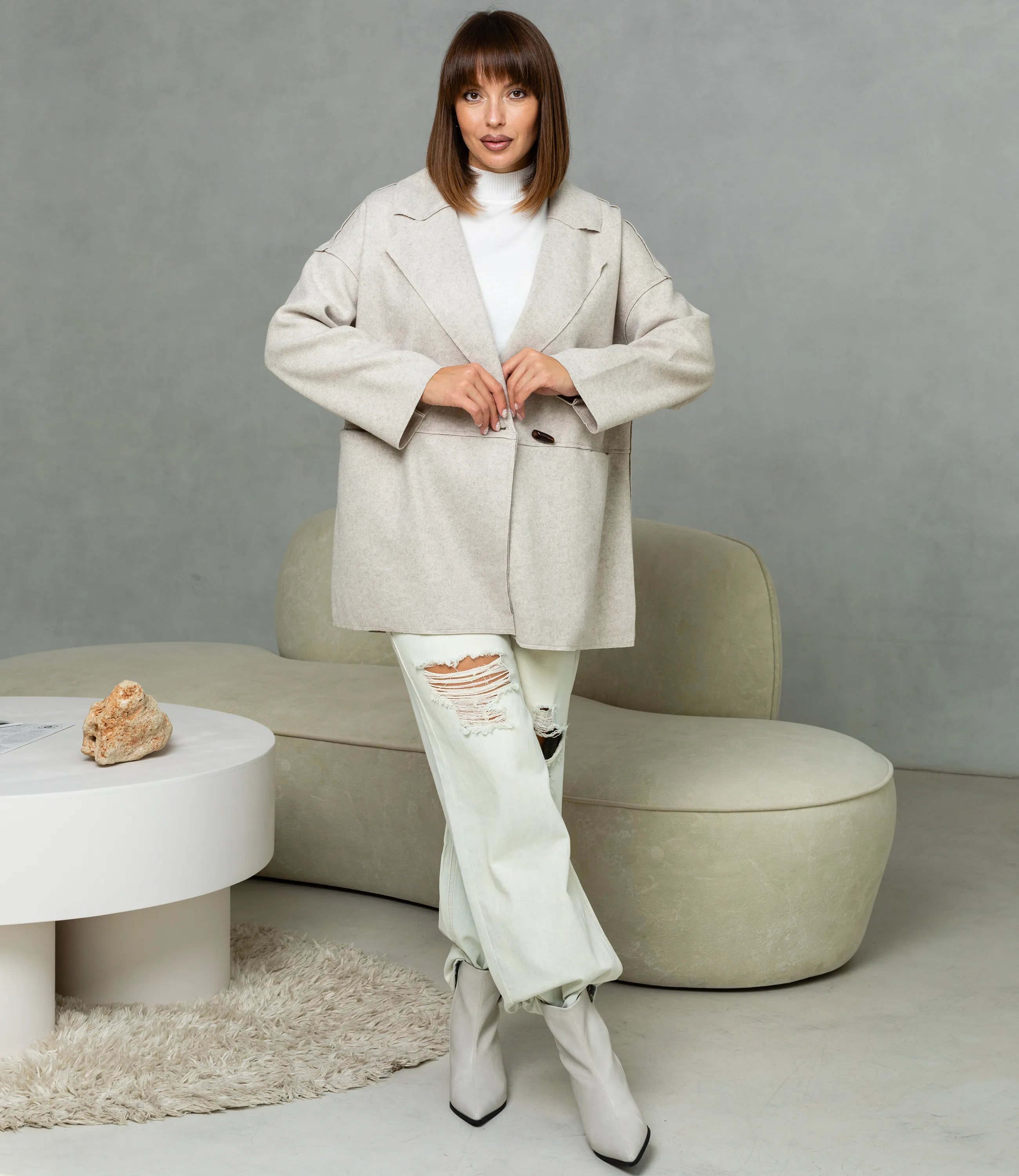 Полупальто #КТ2391 (1), светло-бежевый - фото 4