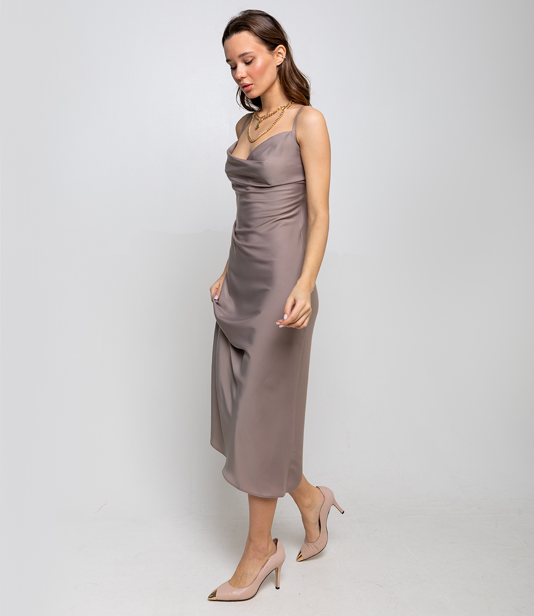 Платье #ОБШ1710, бежево-серый - фото 2