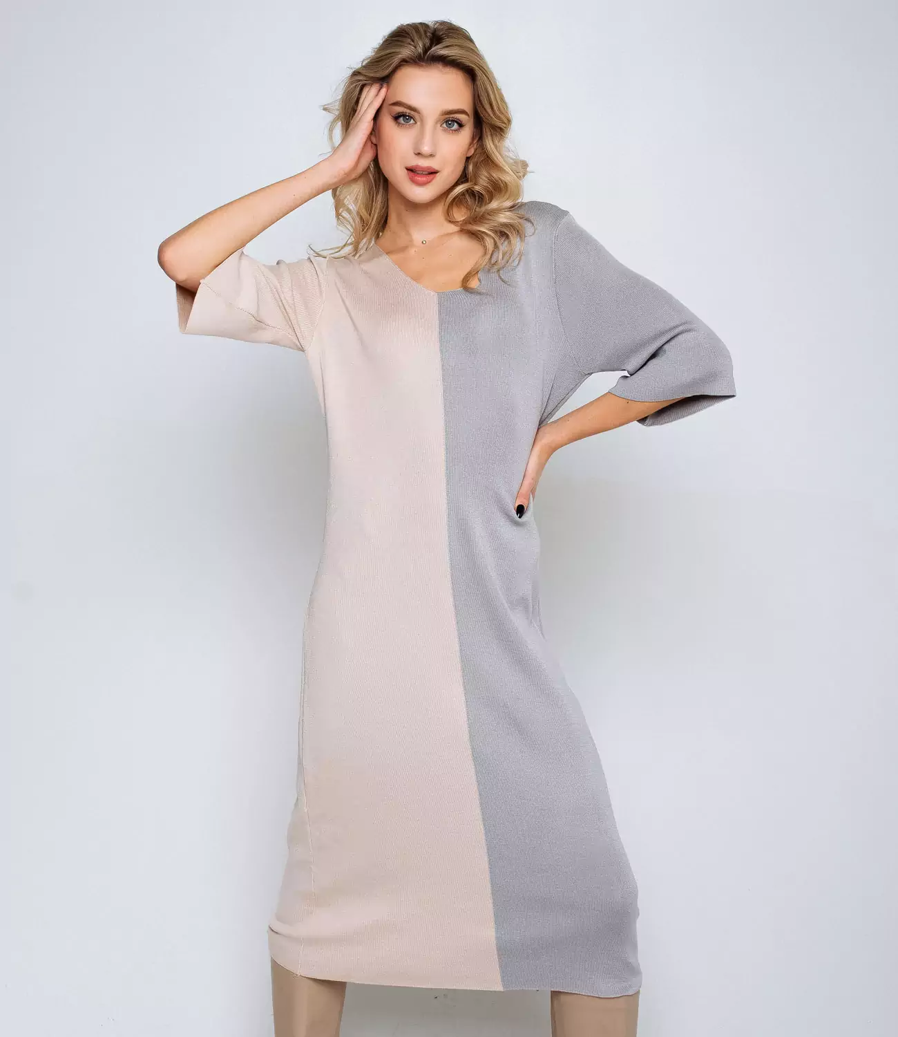 Платье #КТ82115, серый, оливковый - фото 4