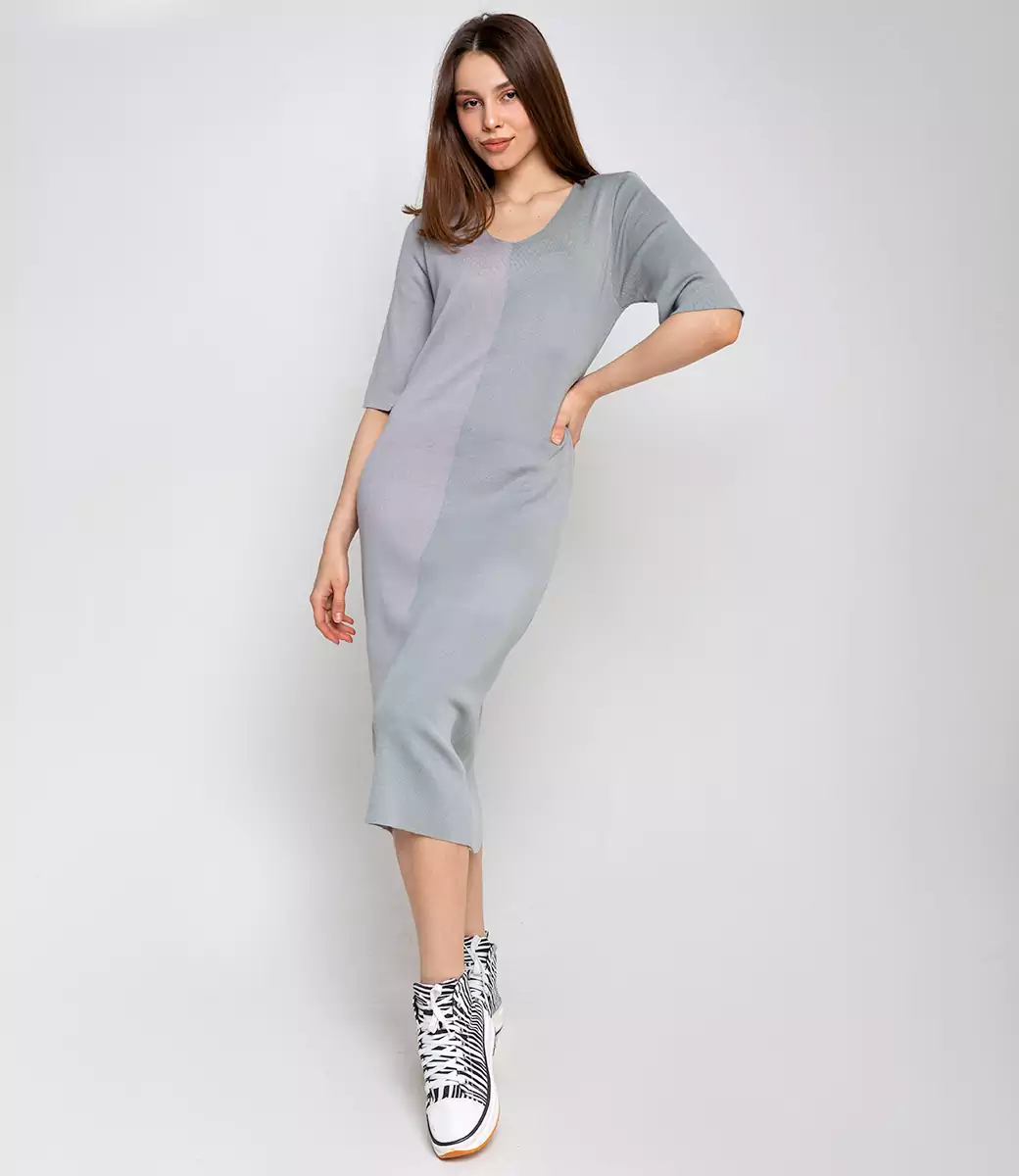 Платье #КТ82115, оливковый, серый - фото 1