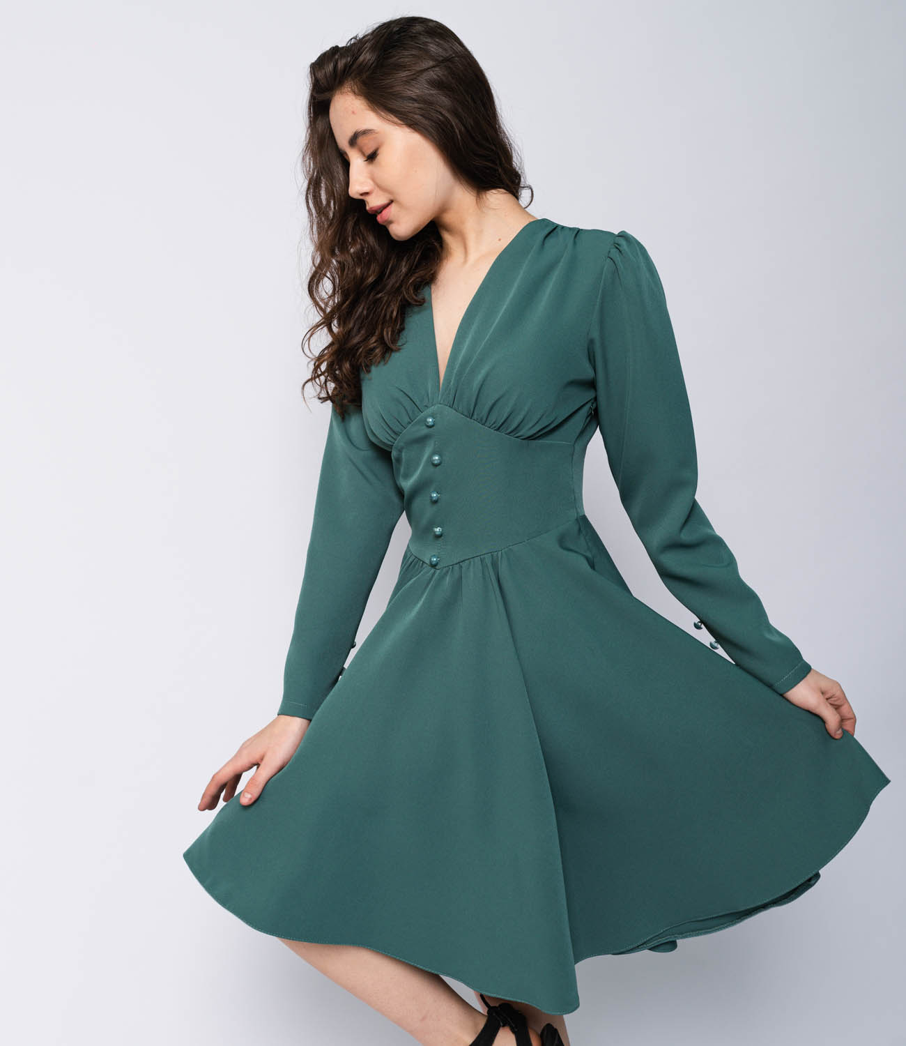 Платье #БШ1296, зелёный - фото 2