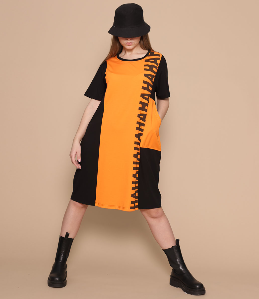 Платье #13738, оранжевый,чёрный