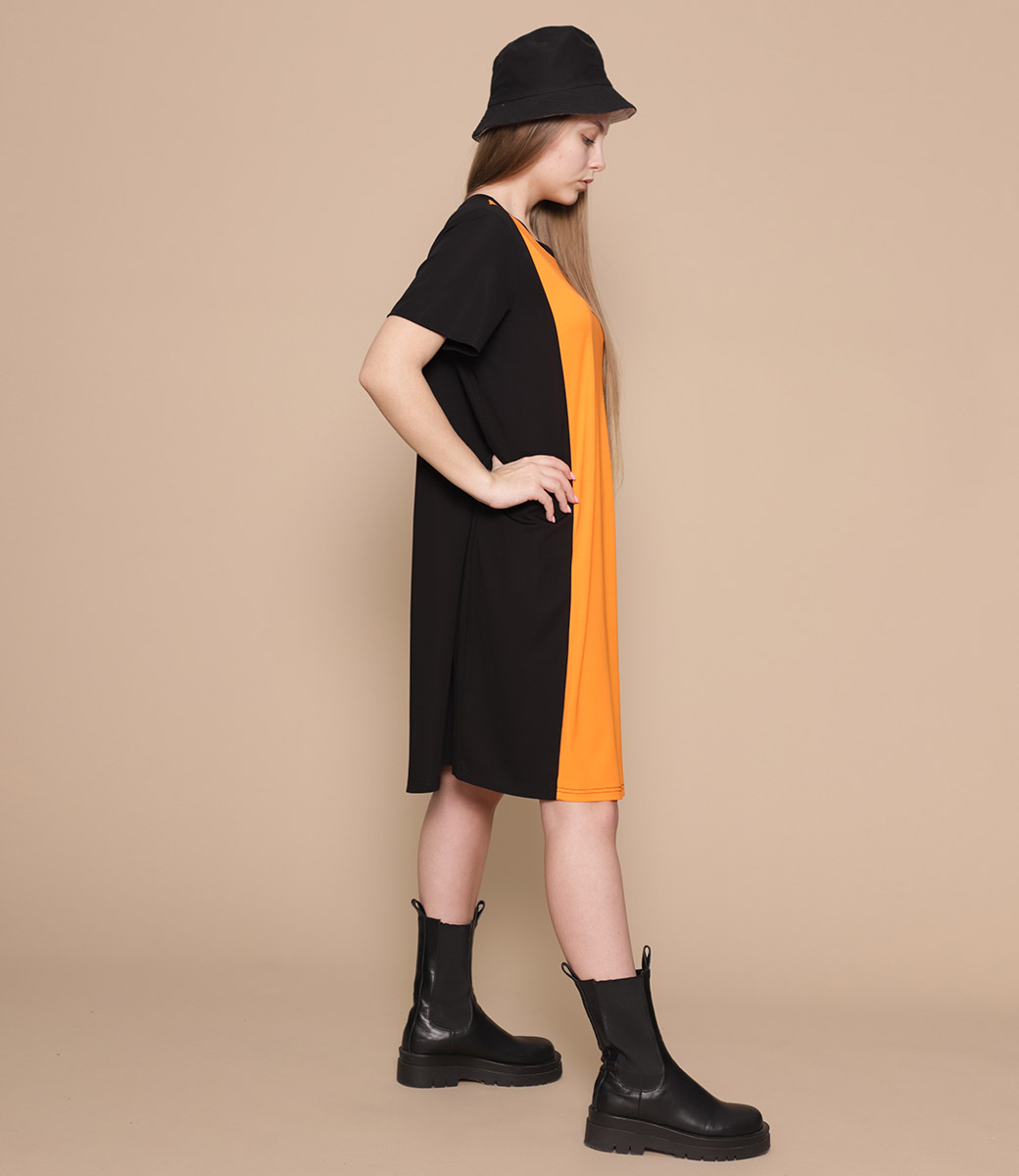Платье #13738, оранжевый,чёрный - фото 3