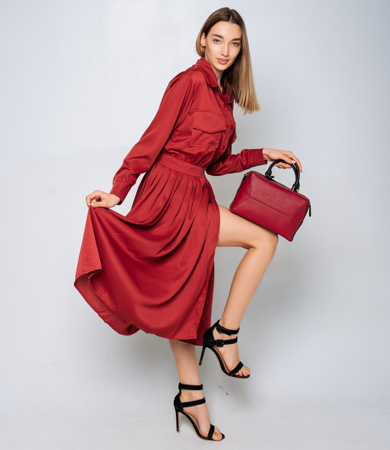 Платье #КТ8517, бордовый - фото 3