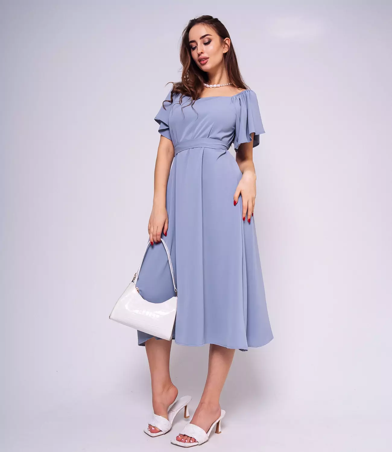 Платье #КТ2679, серо-голубой - фото 2