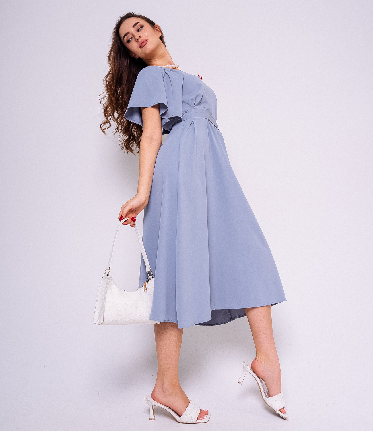 Платье #КТ2679, серо-голубой - фото 3