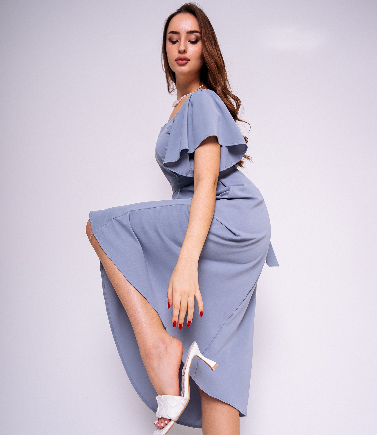 Платье #КТ2679, серо-голубой - фото 5