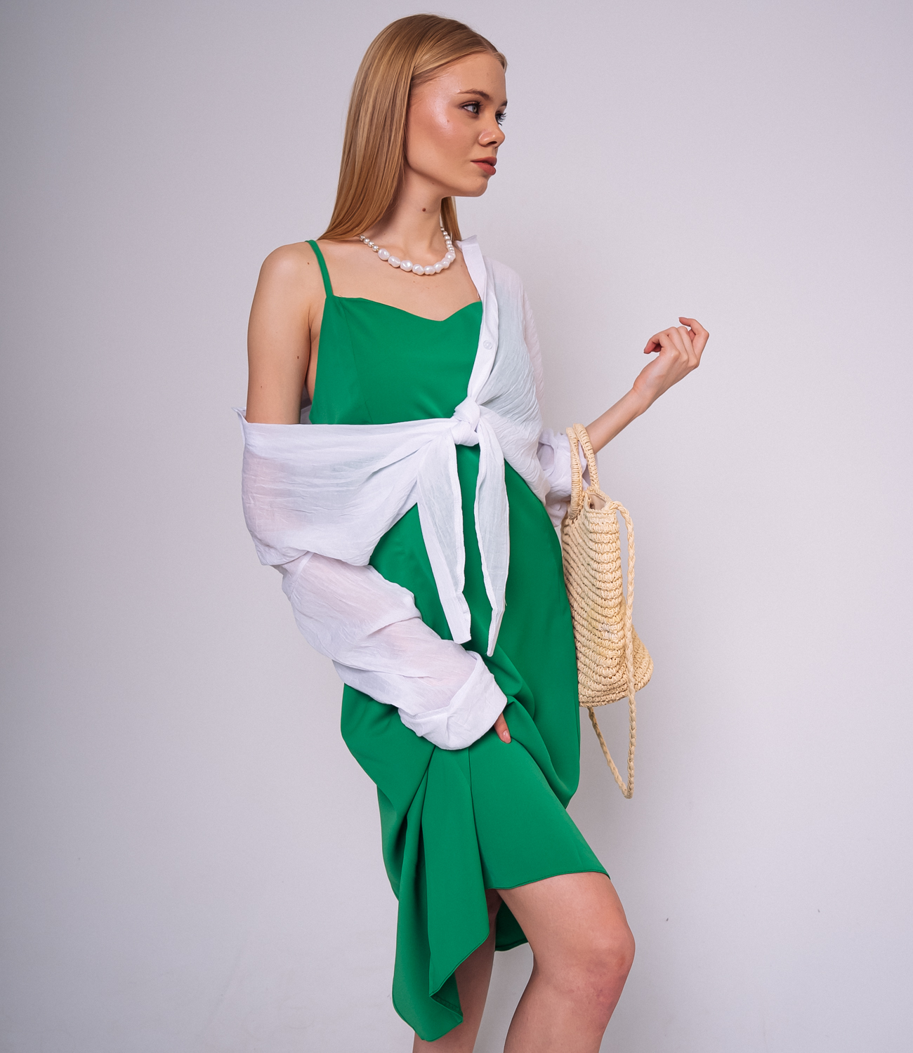Платье #ОБШ1444, зелёный, белый - фото 3