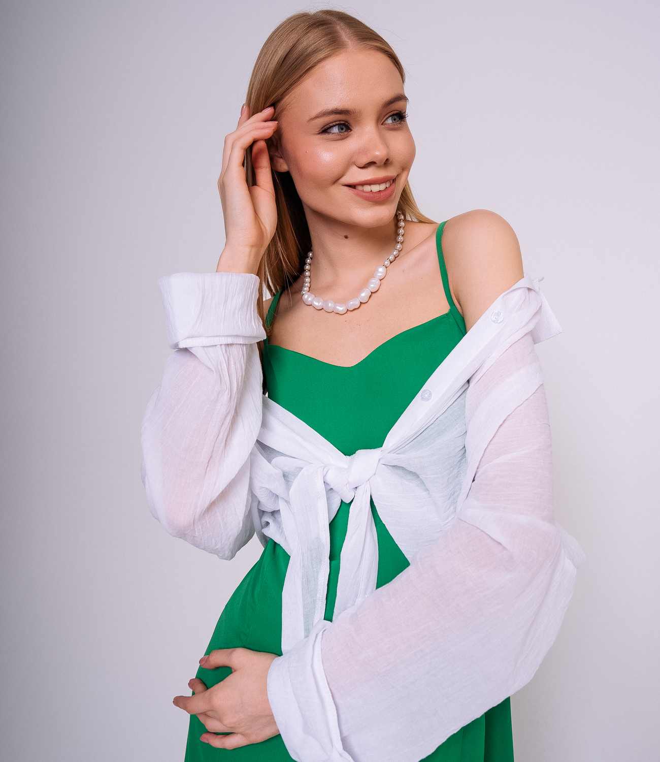 Платье #ОБШ1444, зелёный, белый - фото 4