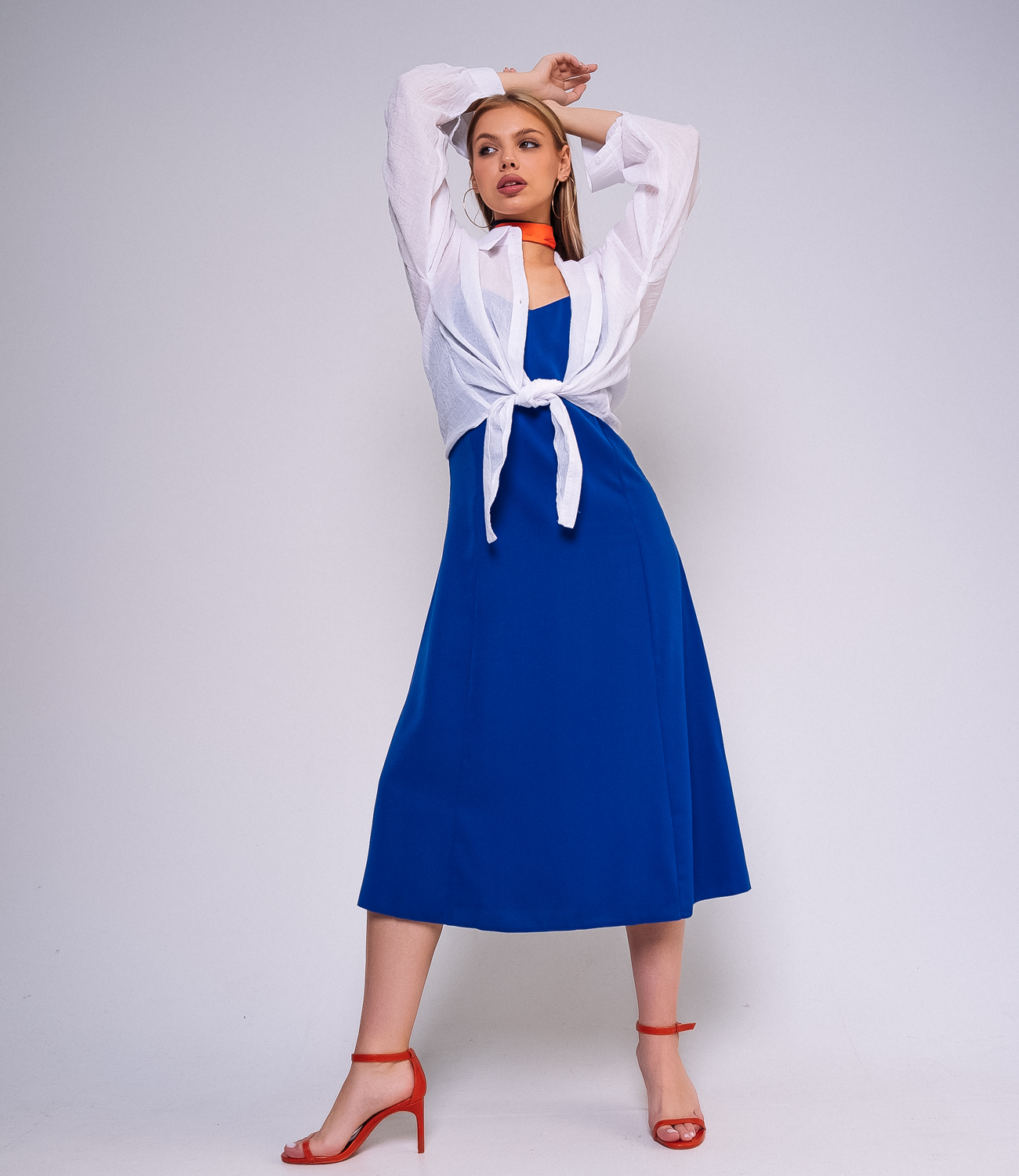 Платье #ОБШ1444, синий, белый - фото 2