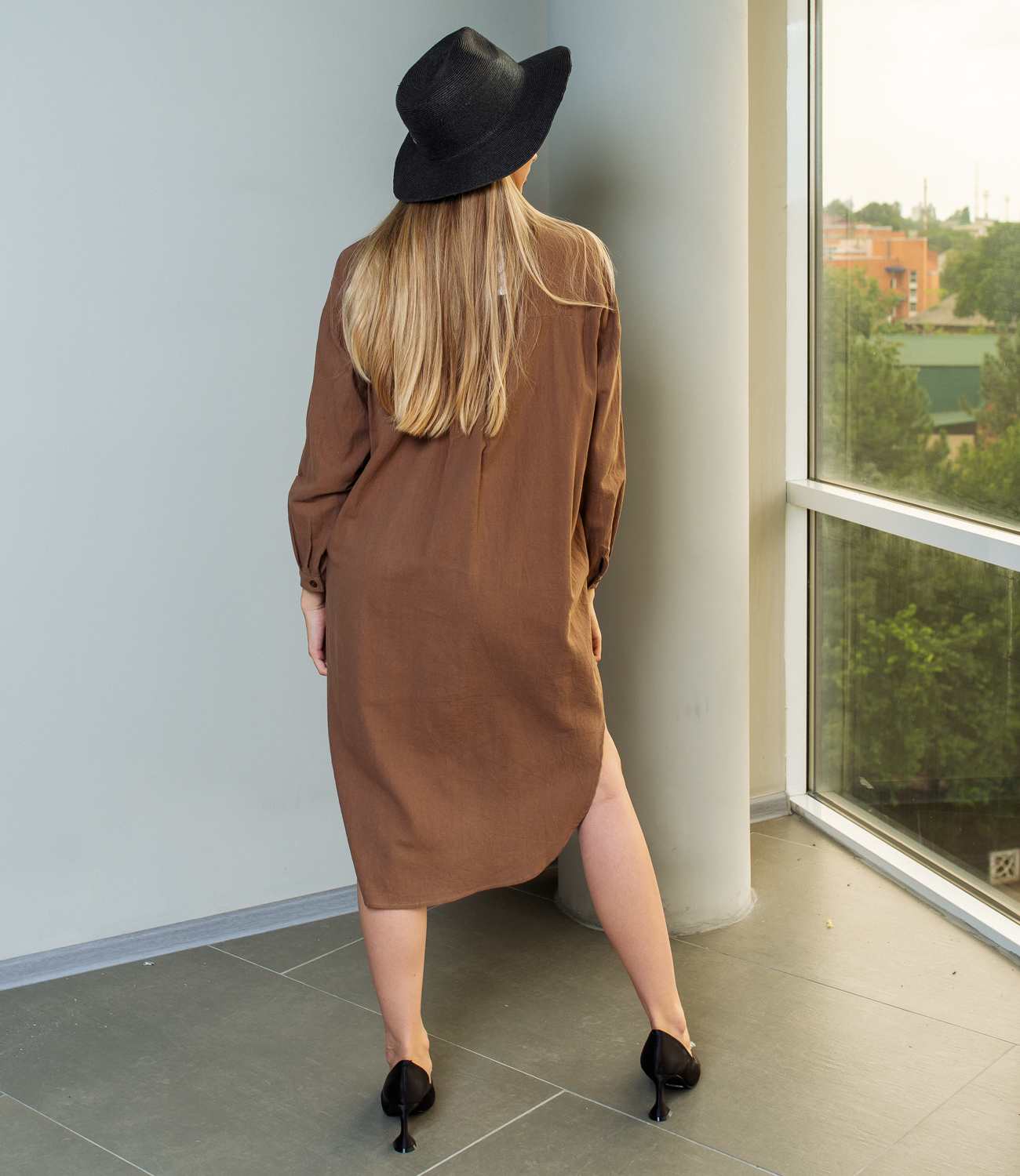 Платье-рубашка #КТ181, коричневый - фото 2