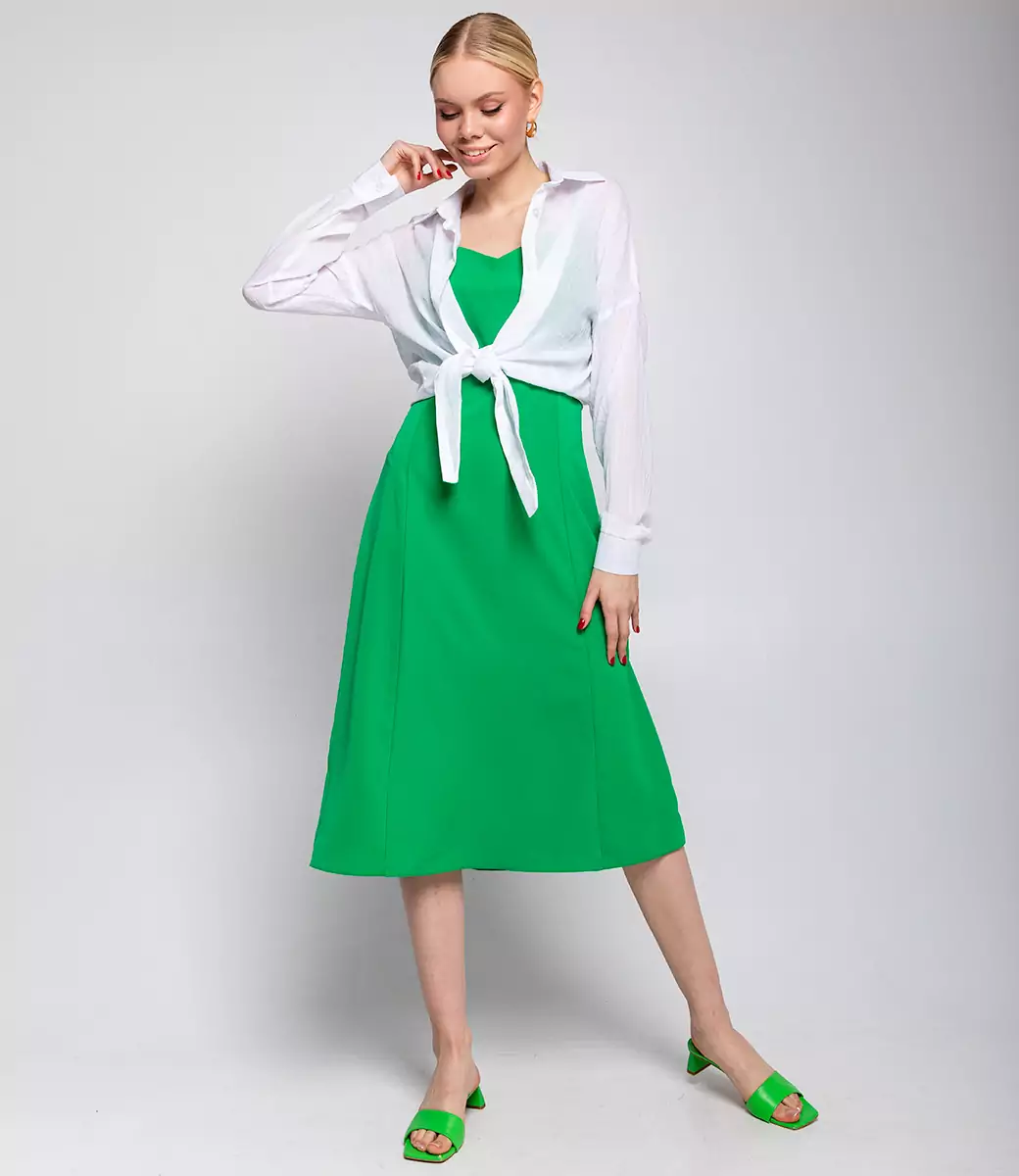 Платье+рубашка #ОБШ1443-4, зелёный, белый - фото 1