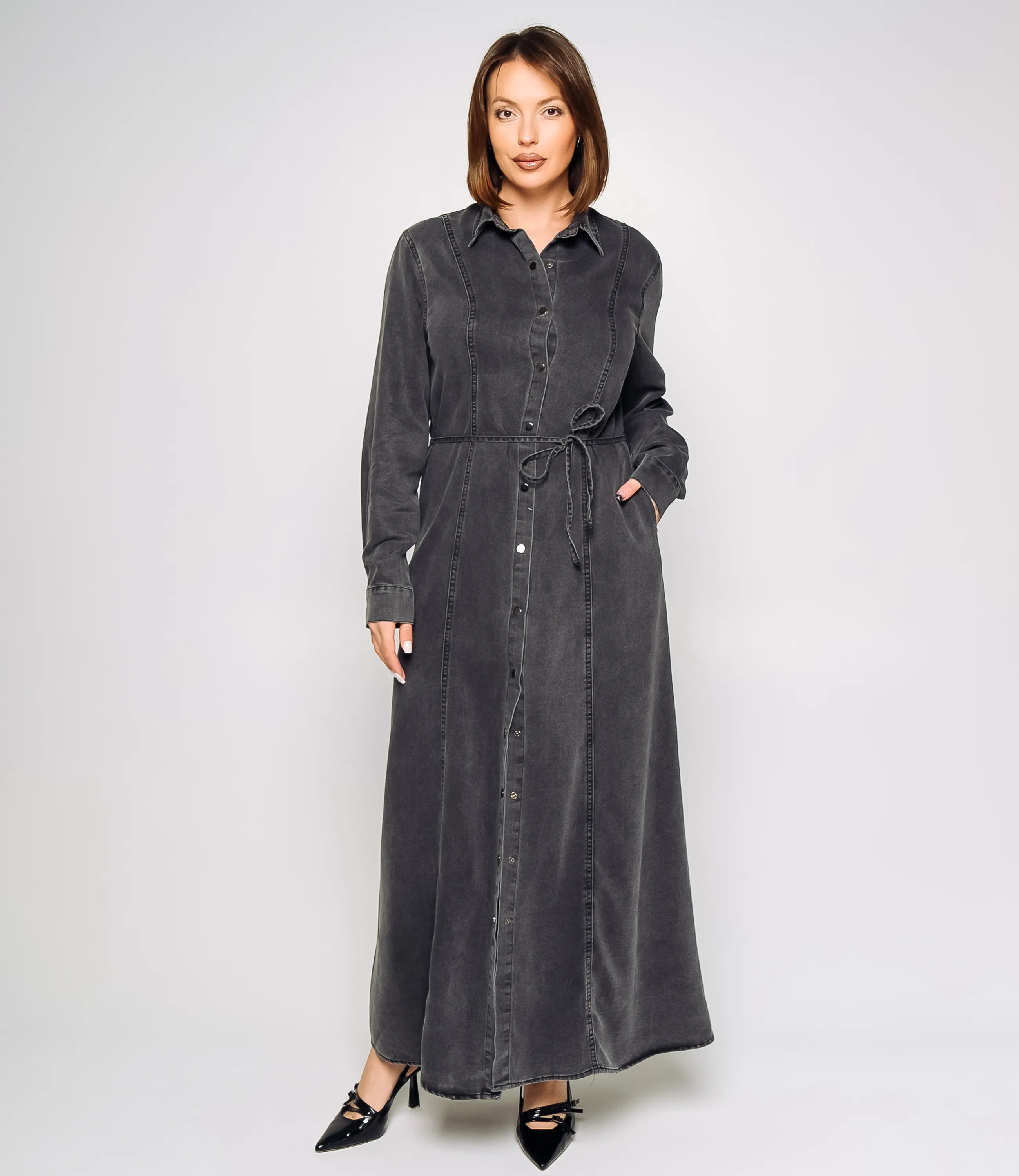 Джинсовое платье #КТ8070, тёмно-серый - фото 1