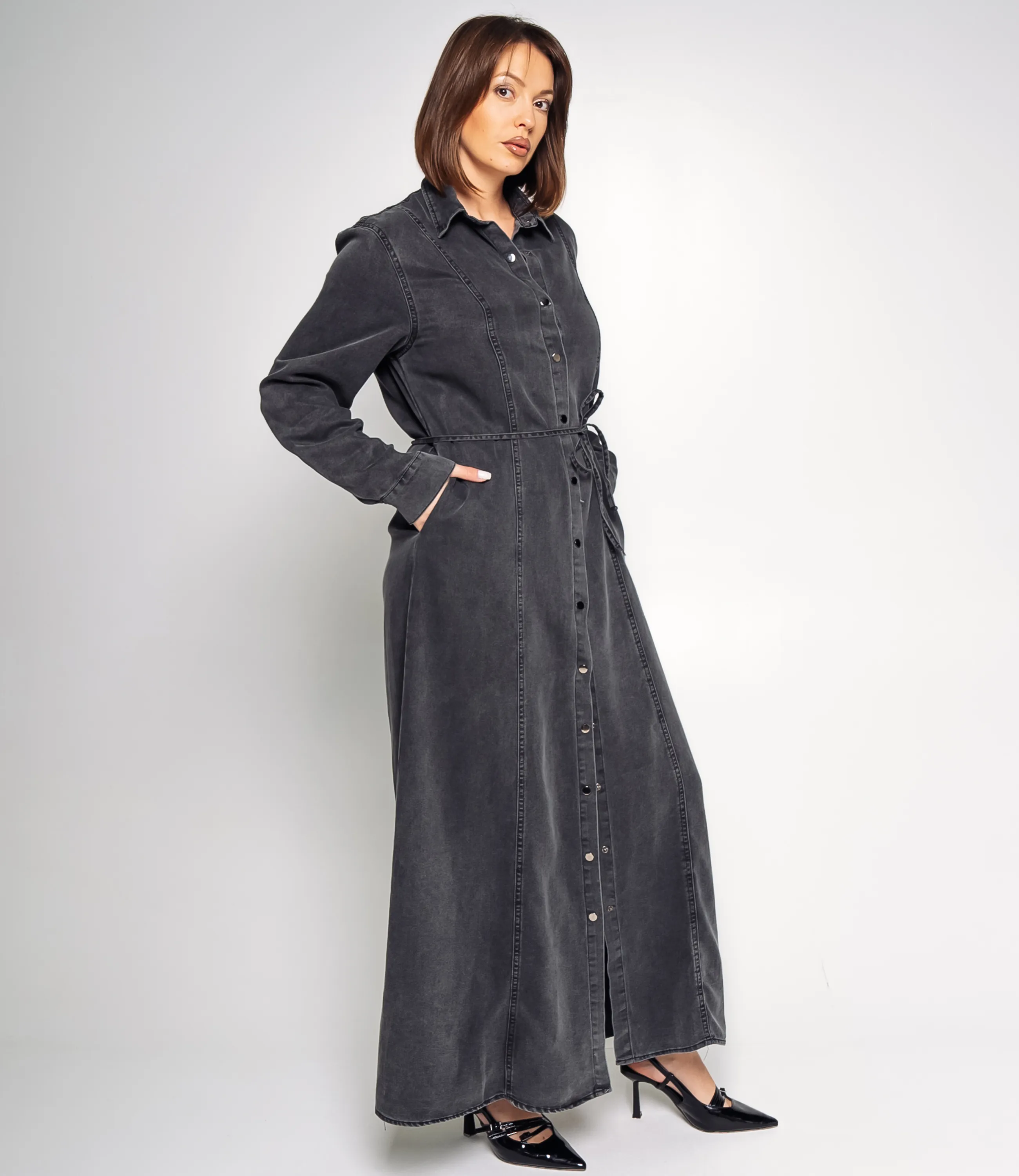 Джинсовое платье #КТ8070, тёмно-серый - фото 2