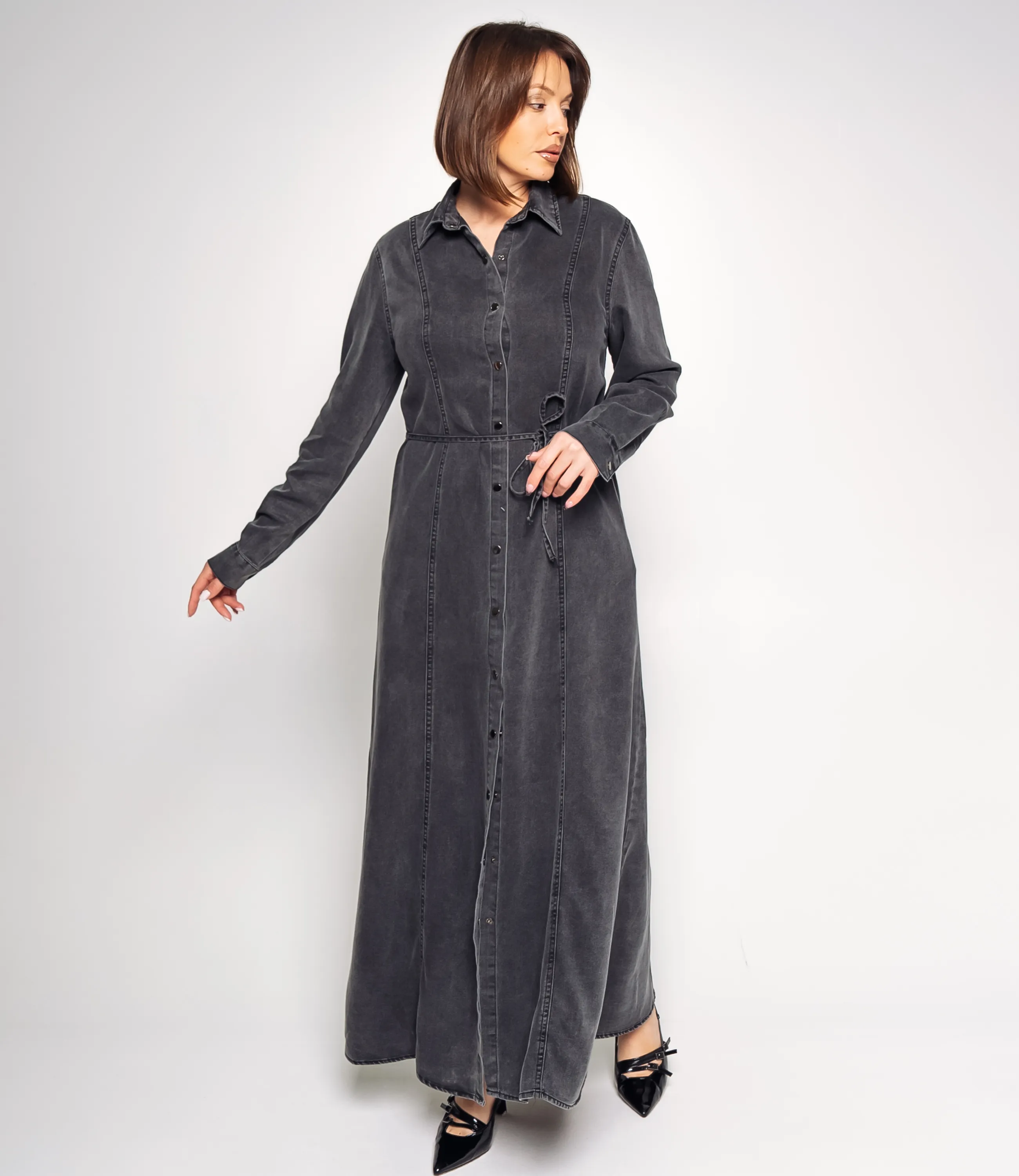 Джинсовое платье #КТ8070, тёмно-серый - фото 4