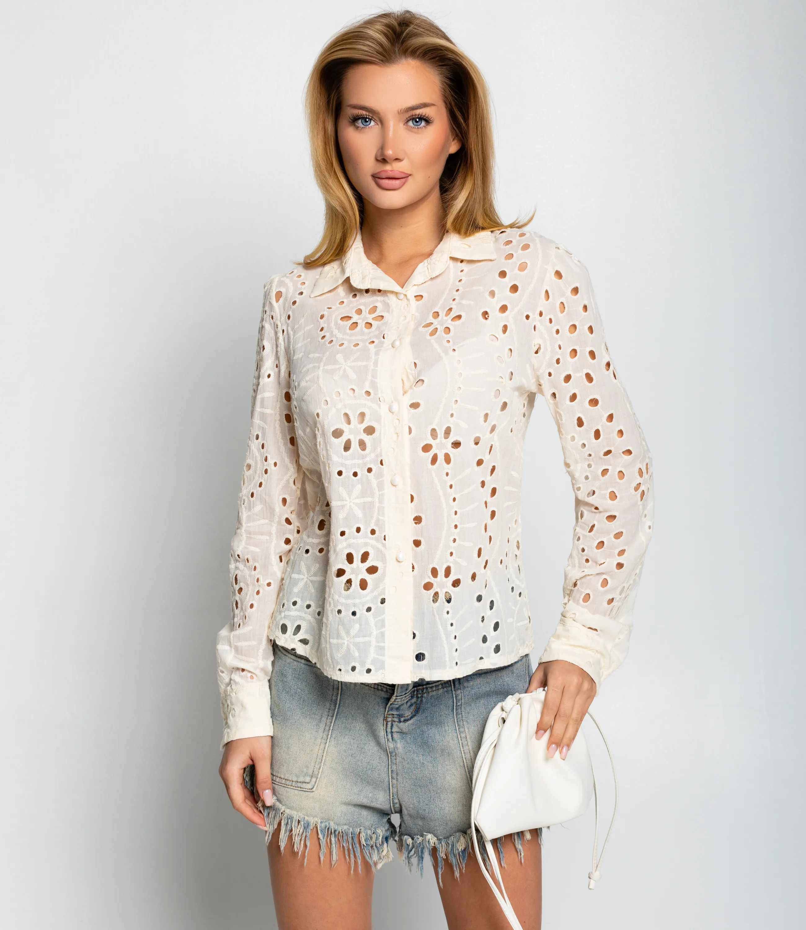 Блуза #ОКТ086009, кремовый - фото 1