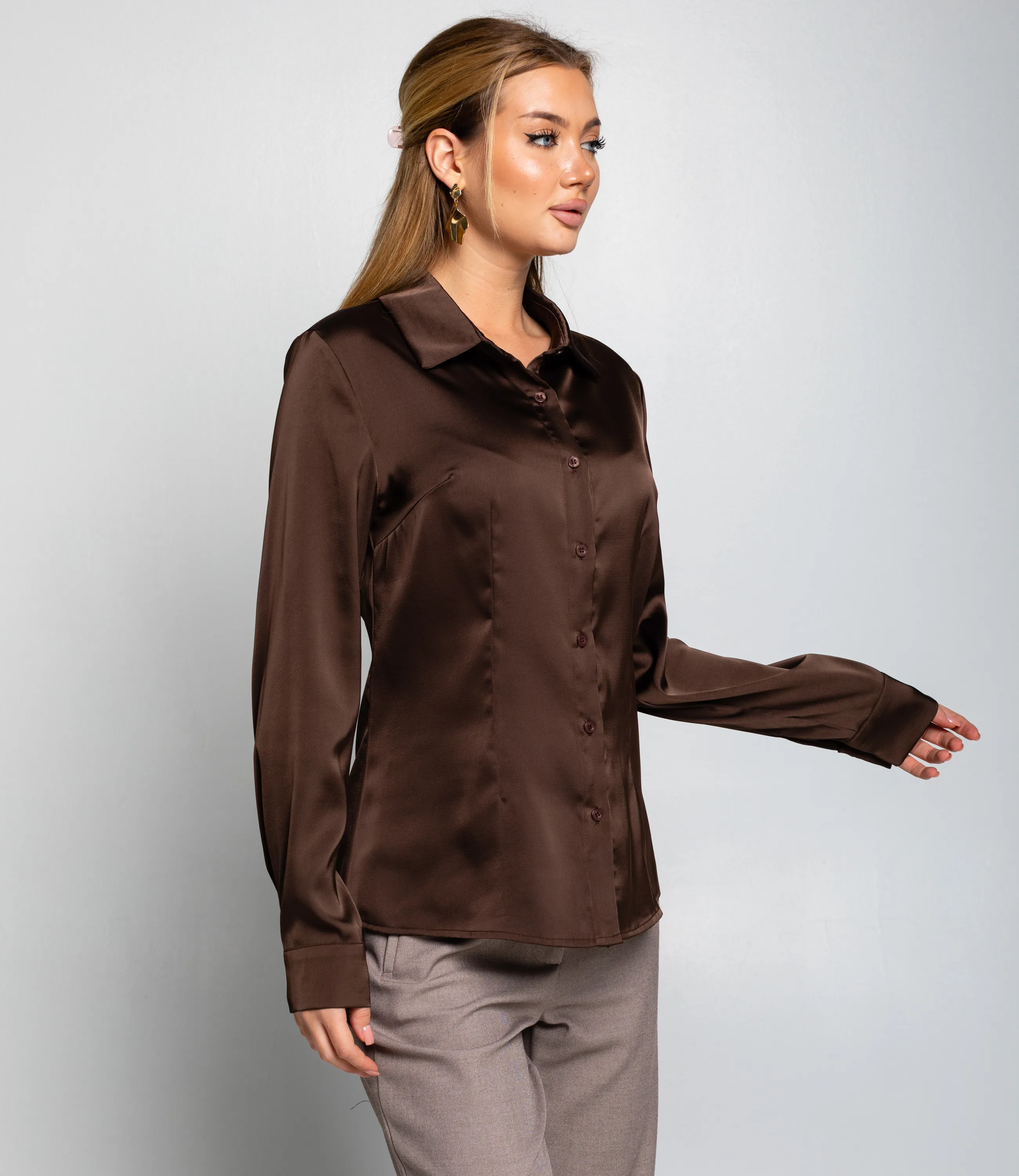 Блуза #ОКТ025022, тёмно-коричневый - фото 2